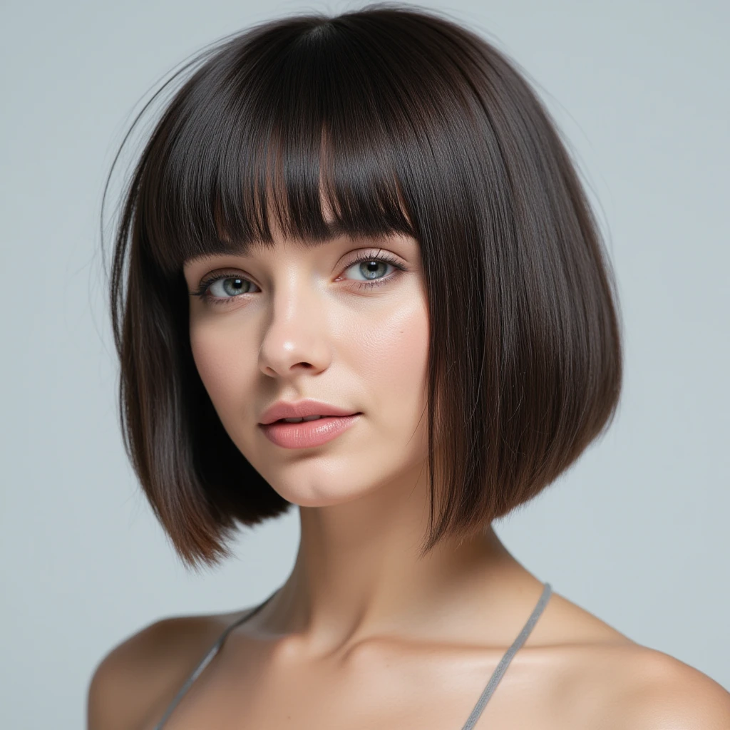face closeup,closed eyes,beautiful girl,brunette,short hair,curly bob cut,dark theme, detailed skin, empty background
