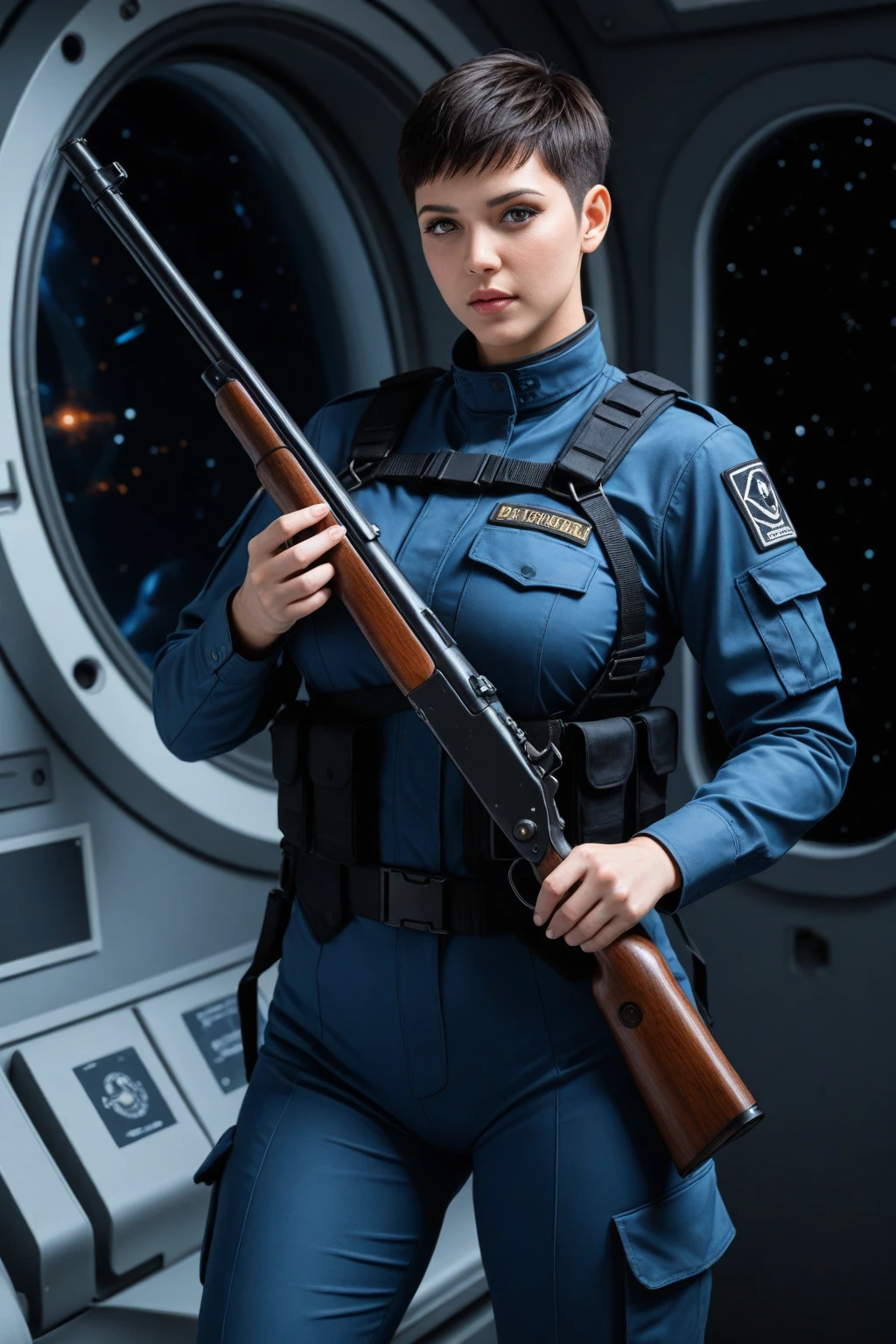 (8K,1080P,textura Realist de la piel,Realist,masterpiece, La Highest quality,High resolution,High resolution:1.5),,Araffes in military uniform standing in front of a Fighter, Pilot Girl, Perfect military composure, かわいいPilot Girl, ( PILOT SUIT, uniform, uniformを着る), Fighter, Aircraft carrier scene, On an aircraft carrier, アメリカair force, air force, military girl, Top Gun Maverick, Fighter, military pilot outfit, Bae Suzy, Top Gun,Ultra HD, 8K, 1080P.Unreal Engine:1.4,Ultra HD,La Highest quality:1.4, fotorRealist:1.4, Skin Texture:1.4, masterpiece:1.8,First Job, Highest quality,(Beautifully detailed eye depiction),(blue eyes:1.4),(Cinematic:1.4),(白い迷彩uniform:1.4),(Cyberpunk AI1.4),(Cinematic lighting:1.4)