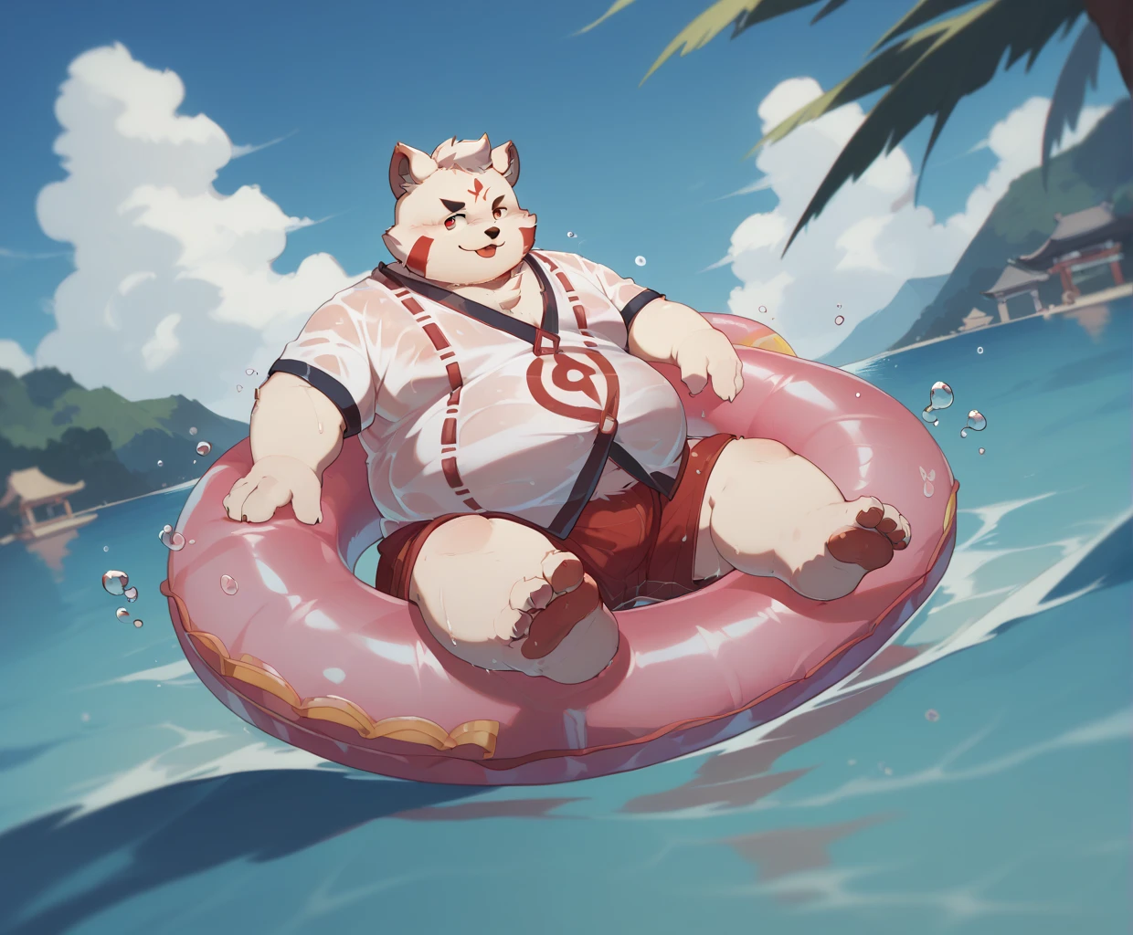 Mightyena、muscle-gut, Giant Monsterountain of fat、The body is buried due to fat、The stomach is triangular、Extreme obesity、very thick fat、my stomach touches the ground、Stomach like a giant balance ball、Sharp Claws,  Saggy belly,  Thick animal-like legs、Cheeks that store fat, thick arms、huge torso、thick neck、fat neck、legs buried in fat, In the pool