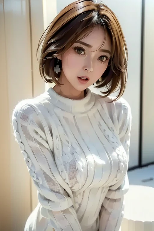 , huge , , (1 girl), beautiful face, (realistic face), (black hair, short hair:1.3), Beautiful Hairstyles, realistic eyes, detailed and beautiful eyes, disorganized, Charm, surreal, very detailed, golden ratio,  on face, small sweater,  in , , teasing,  in mouth,  job, 