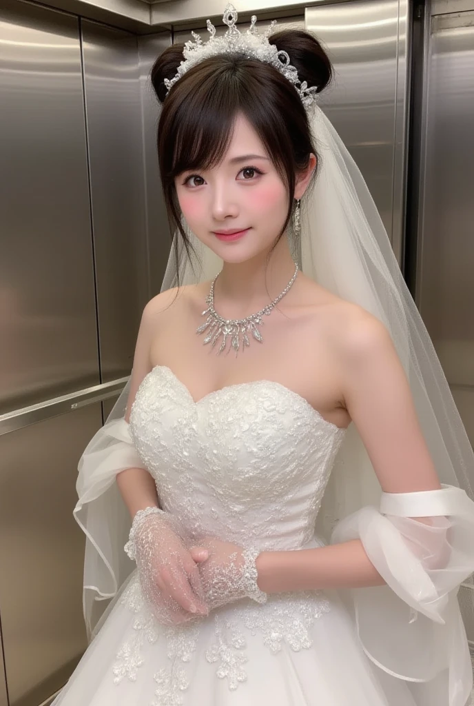 (highest quality, On the table:1.2), (Actual:1.3), (非常にDetailed Background, Detailed Background), Bokeh,Shooting from the side, ((Medium chest)), [Beautiful Valley],(Off the shoulder,No sleeve,princess line pink wedding dress:1.3),(head:1.5), Bridal Tiara, Wedding Veil, Bridal Gloves, Upper Body, Beautiful wedding venue near the sea, teenager, Lovely,smile,