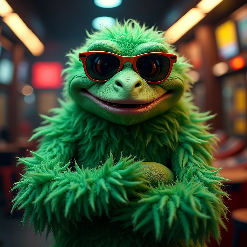 A 30 year old woman in a sheer green stocking outfit, climbing into a garbage can while Sesame Street muppets watch, (best quality,4k,8k,highres,masterpiece:1.2),ultra-detailed,(realistic,photorealistic,photo-realistic:1.37),1girl, detailed  features, beautiful detailed eyes, beautiful detailed lips, extremely detailed face, long eyelashes, beautiful woman, elegant outfit, detailed garbage can, Sesame Street muppets, whimsical, surreal, colorful, vibrant colors, dramatic lighting
