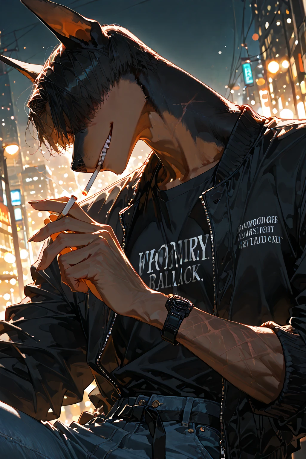 1boy, thin eyes, brown eyes, perfect nose, black hair, side view