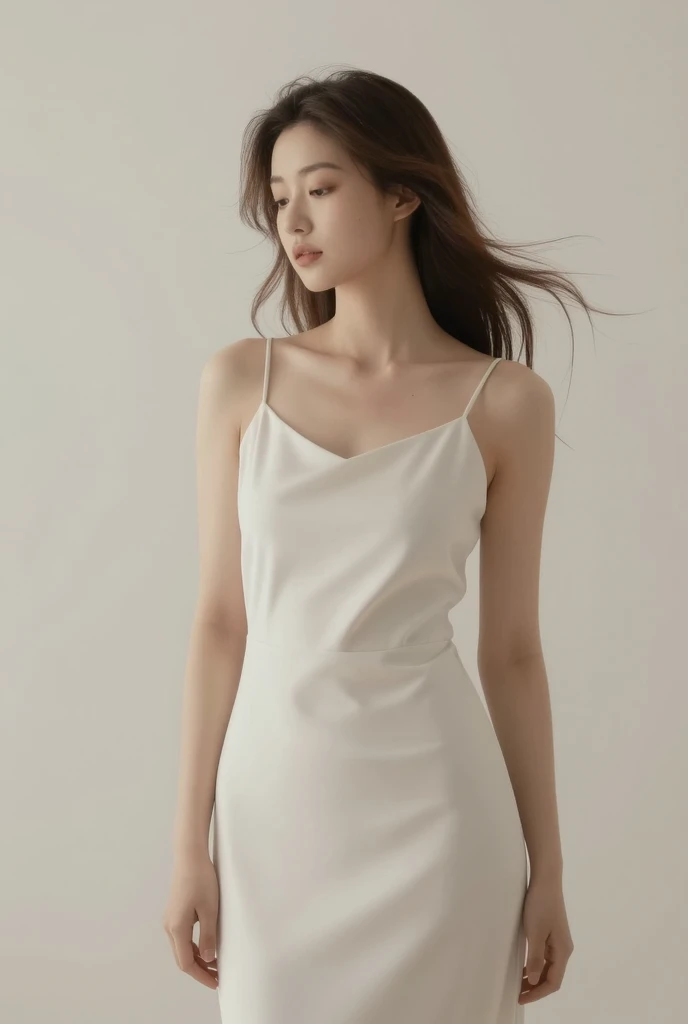 ((Realistic lighting, best quality, 8K, masterpiece: 1.3)), Key Points: 1.2, 1 girl, Perfect body: 1.4, Slim abdominal muscles: 1.1, ((Dark brown hair)), (White Dress: 1.4), (outdoor, night: 1.1), City Streets, Very delicate face, Beautiful eyes, Double eyelids,