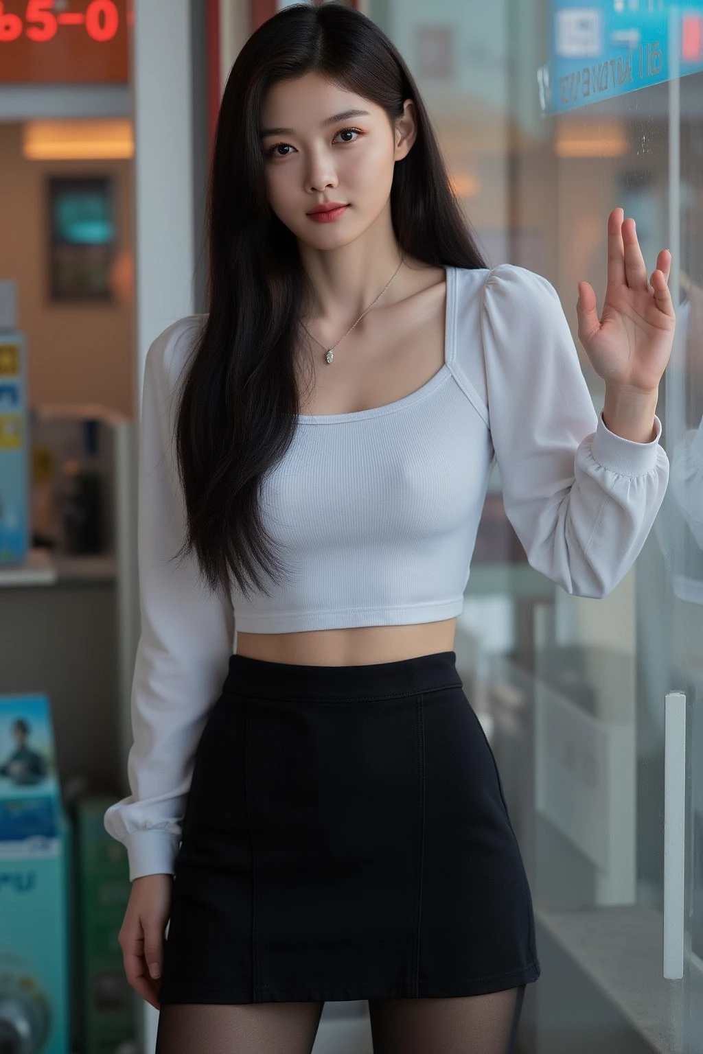 ((Best high quality:1.2)), (8k), extremely detailed, ((High detail:1.2)), (HotLexi woman), Solo, ((Go Youn-jung)), ((24 years old pretty perfect Korean Ulzzang female:1.4)), (crop top, pencil ), BREAK,
