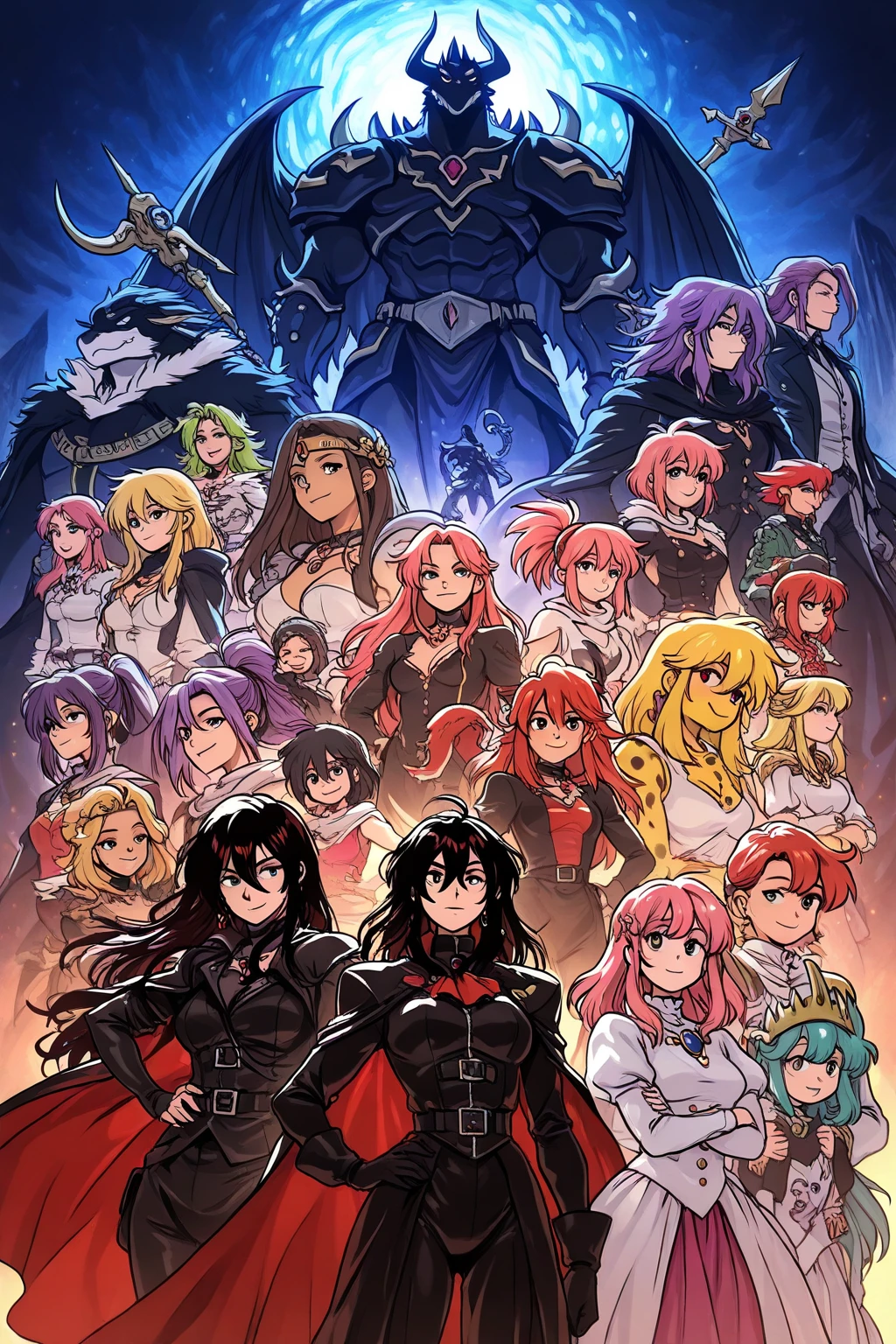 Roxy, Megumin, Zero Two, rem, echidna, They are located in the territory of the demon king, there are demons on the horizon,