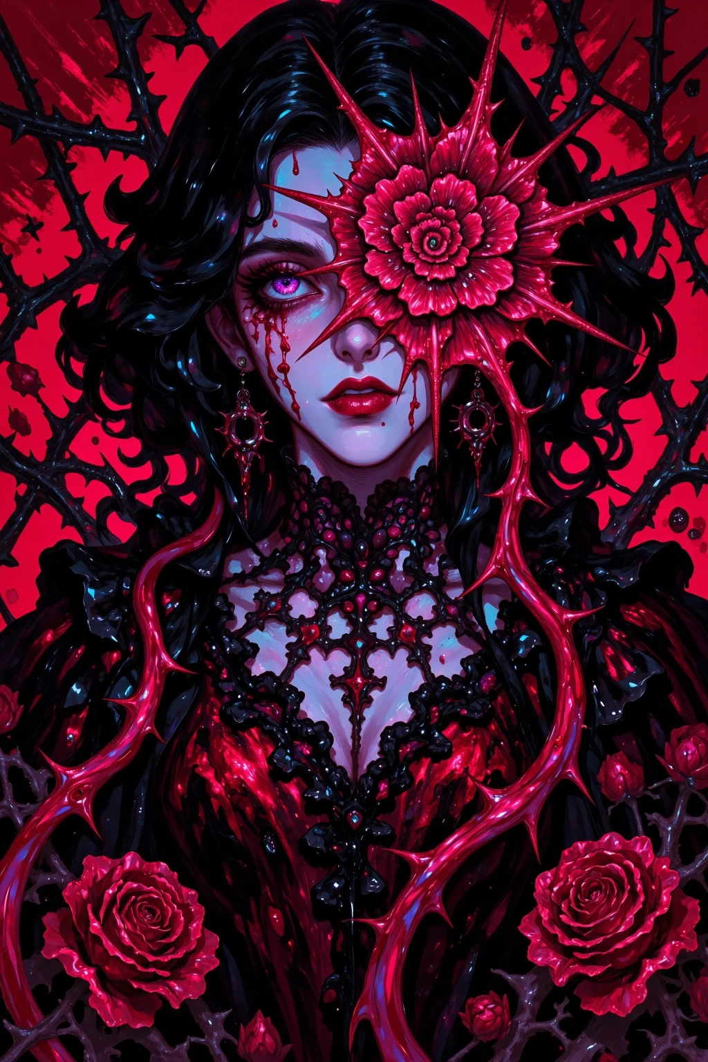 Woman body set large (best quality, highres, ice skull:1.1), A girl with a body made of lava, featuring a Dracula Orchid pattern. (best quality, ultra-detailed), (realistic), vibrant colors, intense lighting, lava-like texture, hauntingly beautiful composition, surreal atmosphere, contrasting dark shadows, mesmerizing glow, detailed facial features, flowing lava tendrils, fiery eyes, ethereal presence, intricate floral patterns, mysterious aura."