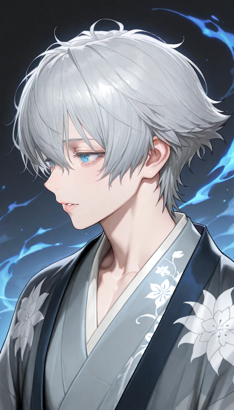 absurdres, highres, ultra detailed, HDR, master piece, best quality, Tsurumaru Kuninaga, white hair, expressive yellow eyes, white eyelashes, Touken Ranbu, solo,  man, handsome, white clothes, fantasy, shining, water, pink flowers, pink blossoms, pink butterflies, pink petals