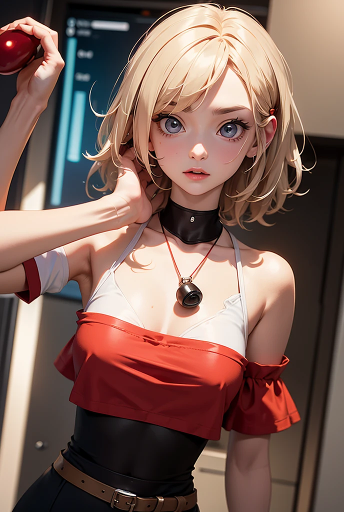 masterpiece, best quality, highly detailed, high resolution, expensive resolution, high resolution, 4K, 8k, uniform 8k wallpaper, highly detailed CG, masterpiece, 2D, 3D, beautiful details, depth, fine texture, best quality: 1.3, perfectly focused, crispy. skin, him, cute anime 20s girl, her name is Mei, idol, expensive brown short twin tails, mole under eye, looking at the viewer, cowboy shorts, expensive, blush, mole, plump lips, heart, pink eyes, heart shaped choker