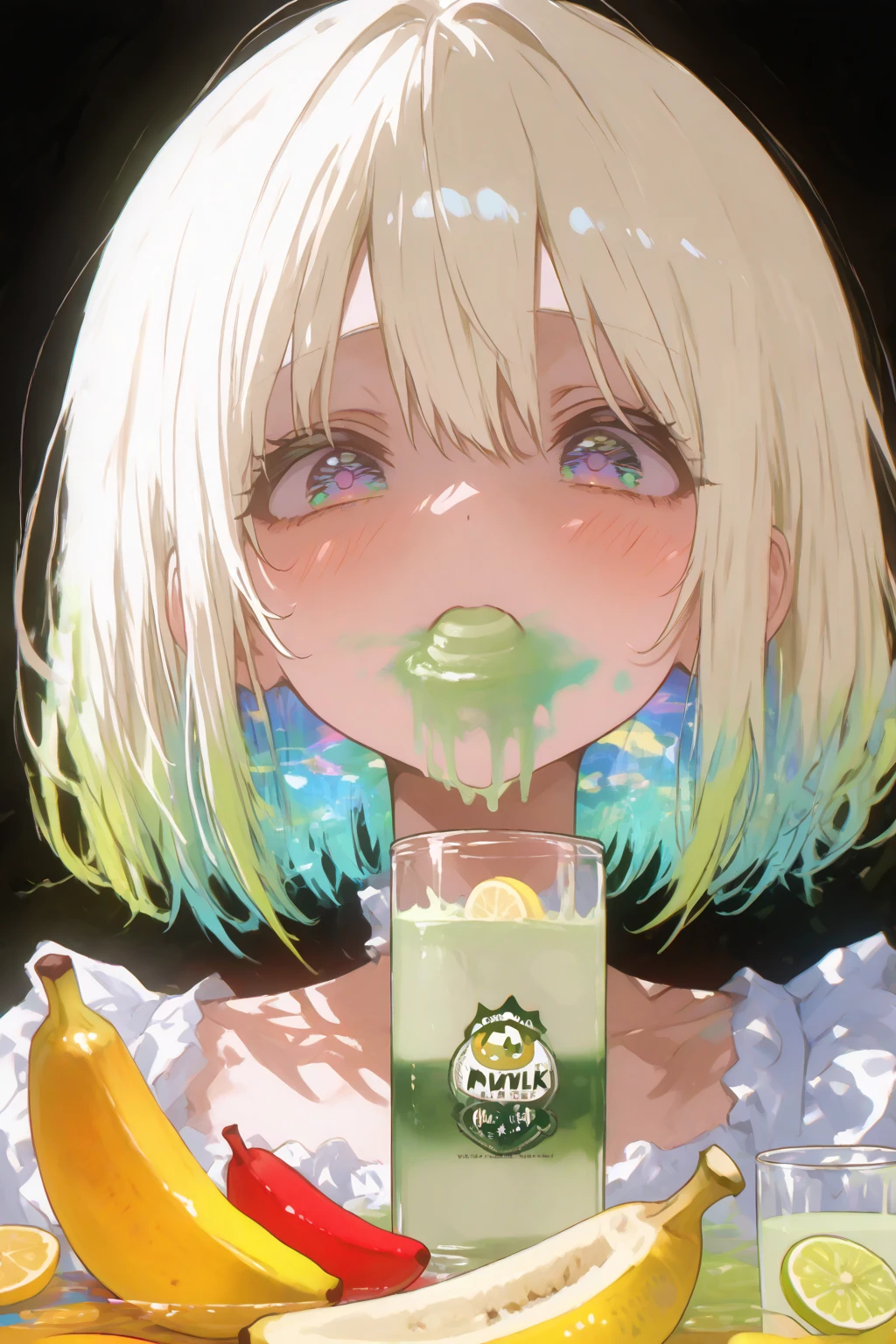   green_hair drinking 