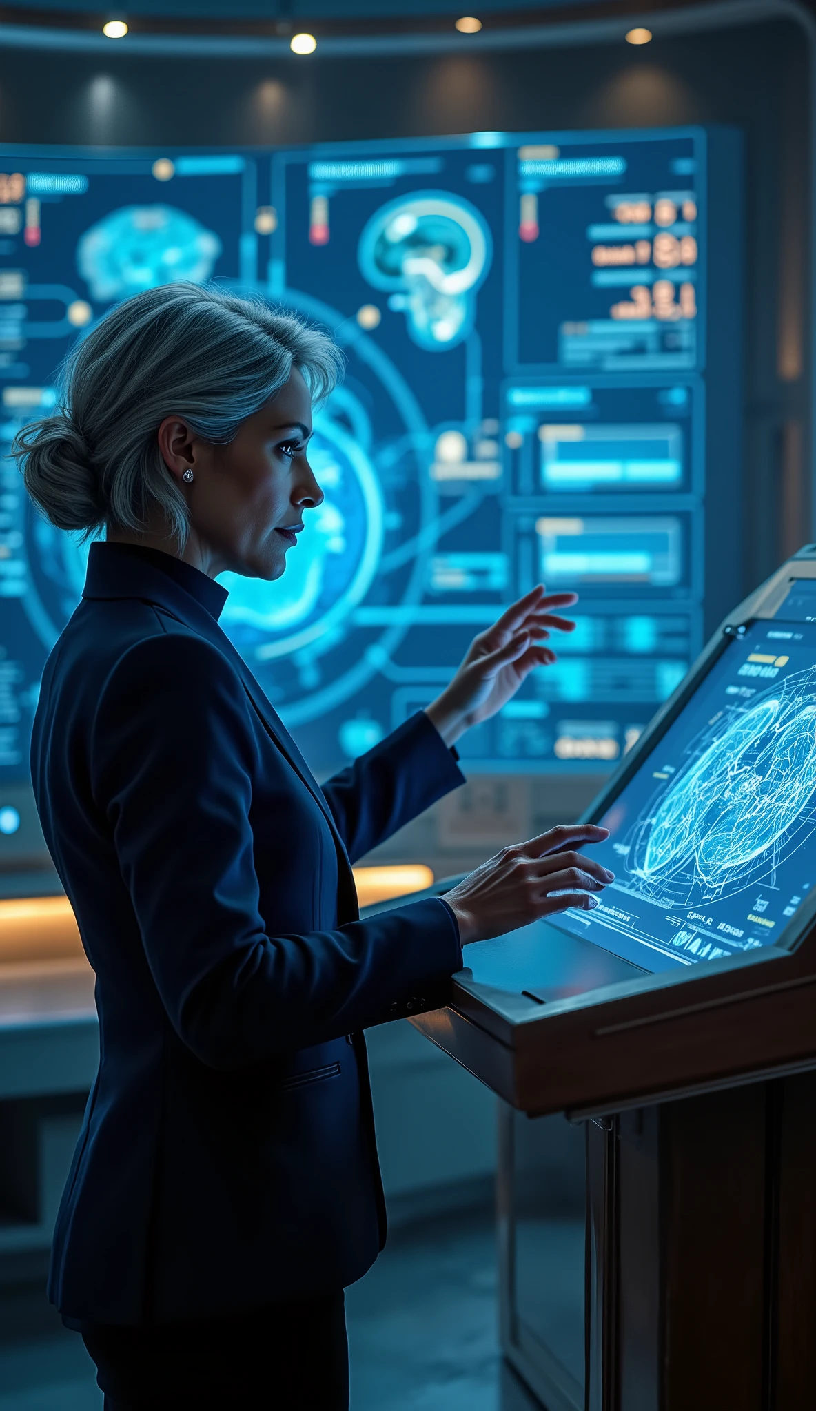 A girl sits in a futuristic office, umgeben von holografischen Bildschirmen, Verwaltung verschiedener Unternehmensressourcenplanungen (ERP) Softwareanwendungen. Funkelnde Lichter spiegeln sich in ihren Augen, betont ihren fokussierten Blick. She wears an elegant, Professionelles Outfit, strahlt Selbstvertrauen und Fachwissen aus. Your fingers glide gracefully over the holographic displays, Effortlessly navigate the complicated systems.
The office environment is designed with extremely detailed precision, combines elements of science fiction and modern aesthetics. Die nahtlose Verschmelzung von Eleganz, metallic surfaces and lively holographic projections immerse the viewer in a world of cutting-edge technology. The lighting in the room is carefully coordinated, erzeugt einen sanften Glanz, der das Gesamtambiente verbessert.
Die holografischen Bildschirme strahlen lebendige Farben aus, Anzeigen von Dashboards, Charts, und Echtzeit-Datenvisualisierungen von SAP, Orakel, Microsoft Dynamics 365, NetSuite, Info, Epicor, Salbei, Odoo, Werktag, IFS-Anwendungen, Acumatica, QAD ERP, und mehr. The interaction between the girl and the holographic interface shows the dynamic and efficient workflow, which is made possible by these powerful ERP systems.
with the best quality, 4K, 8K, and high-resolution rendering, Jedes noch so kleine Detail wird tadellos erfasst, From the intricate patterns on the girl's outfit to the realistic reflections on the holographic screens. Durch die Gesamtkomposition und Beleuchtung entsteht ein fotorealistischer Effekt, that makes the picture appear that way, as if it was recorded in a professional studio.
The color palette of the image tends towards cool tones, reflects the futuristic and entrepreneurial atmosphere of the scene. The predominant colors are shades of blue, Silber, and white, with subtle accents in vibrant holographic hues, der Komposition einen Hauch von Energie verleihen.
Insgesamt, Die Eingabeaufforderung vermittelt die Vision eines hochqualifizierten und technologisch fortschrittlichen Unternehmensfachmanns, We are intensively involved in using the power of ERP systems to streamline and optimize business processes