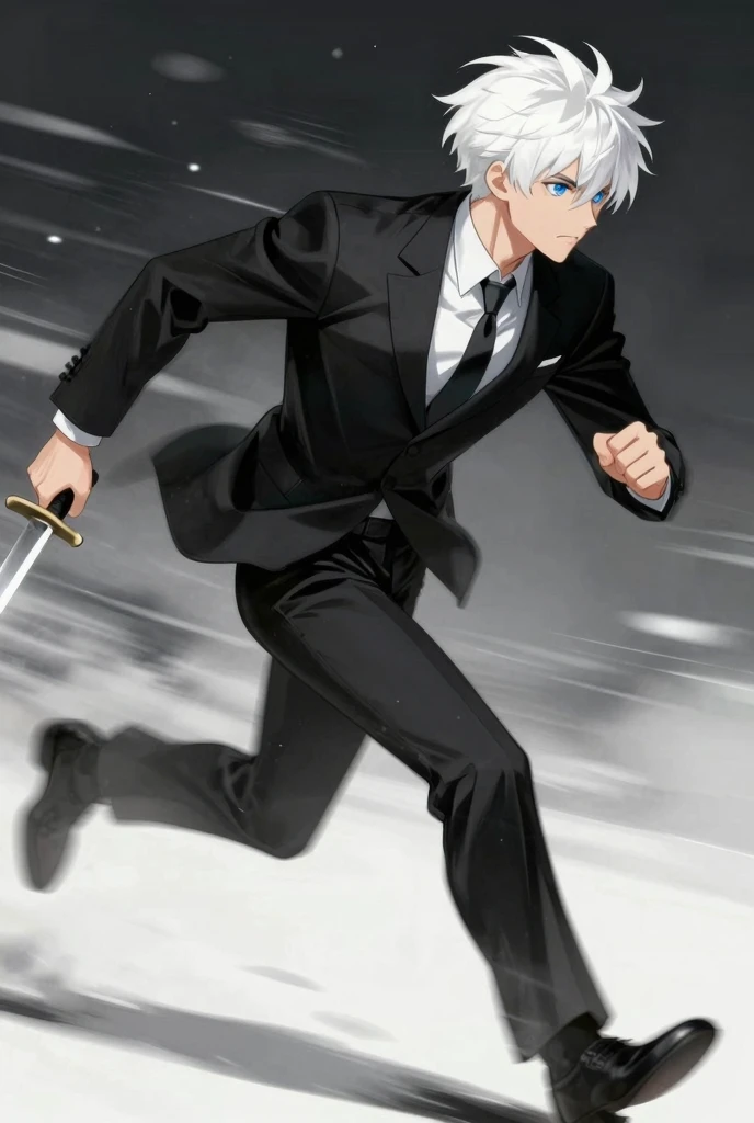 full body, chibi, A game poster with a comfortable color scheme, a boy, purple shirt, tan suit vest and suit pants, dark brown shoes