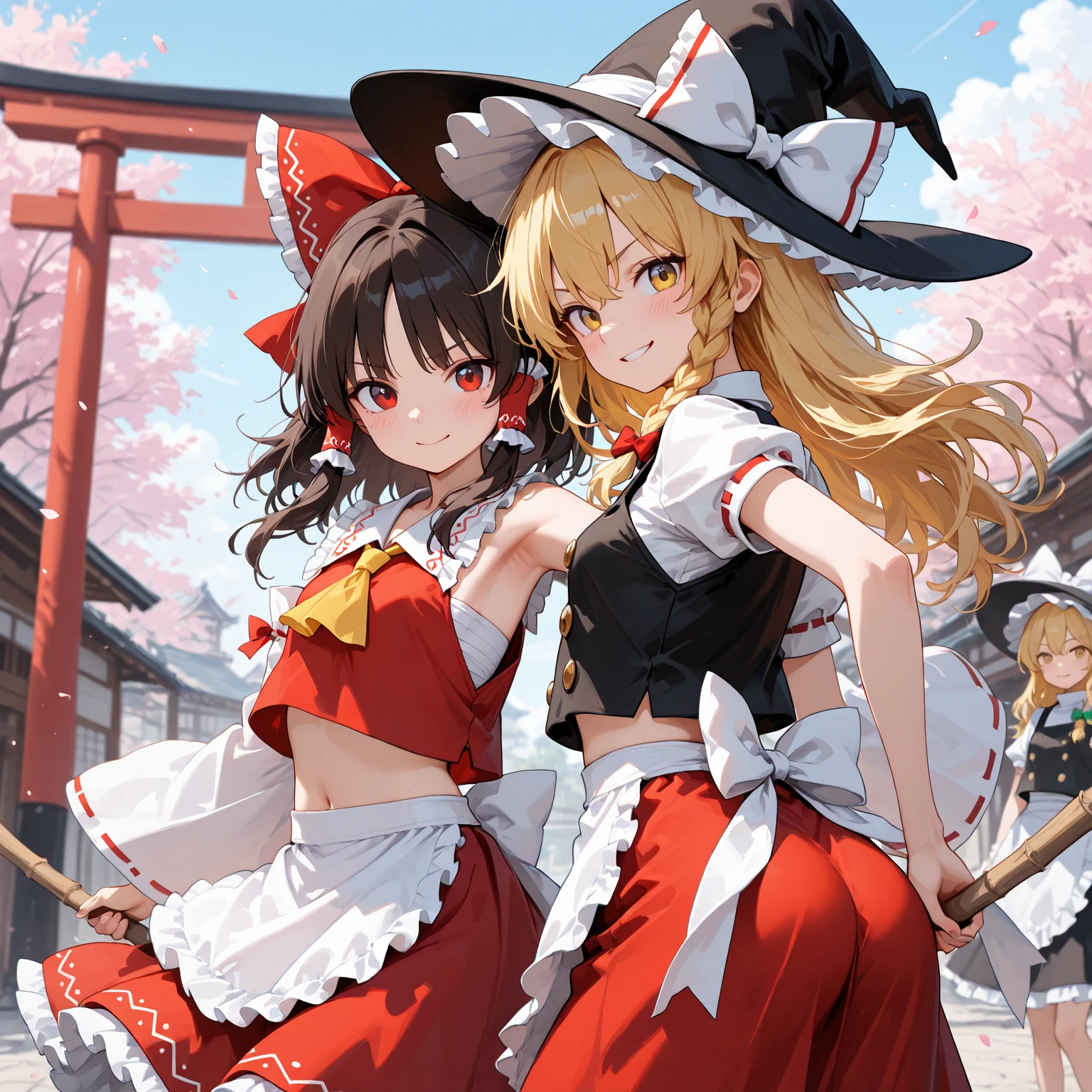Anime character in costume and hat standing in front of a cherry tree、:14 80s anime style、a  girl４The human、anime in fantasy style、japanese anime style、anime stile、an anime girl、 Anime Style