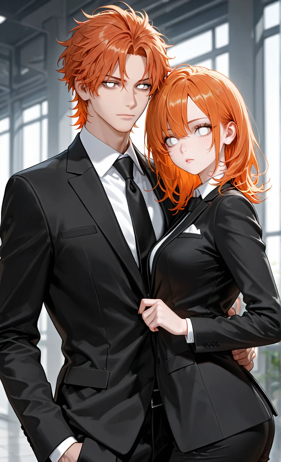 boy robust man with slightly long red hair in formal clothes and with red hair and red eyes