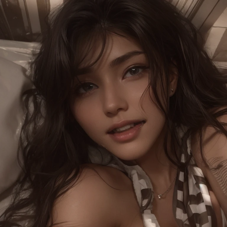 Photorealistic、Highest quality、Highest Resolution、Highest quality、8K、1人のBeautiful woman、Beautiful woman、Beautiful woman、morning、Just woke up、Waking up、Looks sleepy、in bed、good morning、
