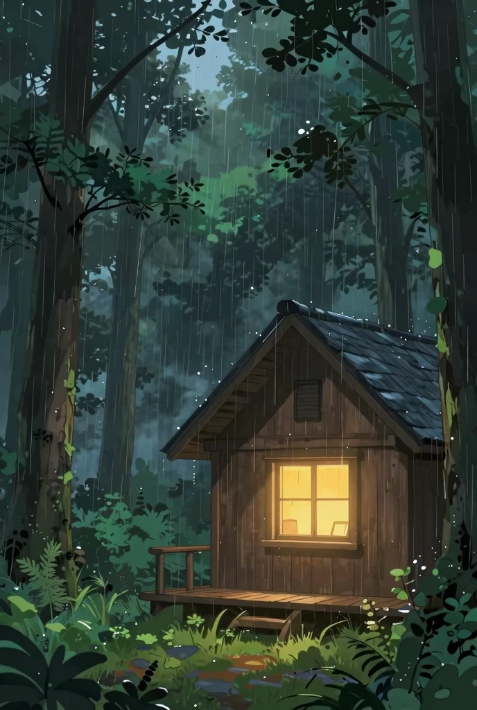 Best quality，16K Ultra Clear，夜晚，glowworm，yard，Rainy sky，water well，bucket，Pond in the yard，Many trees，Many small grasses bloom with small flowers，water puddle，sludgy，green leaf，Bluestone bricks，Small grass grows between the seams，insects，Back Shadow，wooden cabin，littlegirl，Tuuli，Water，thin fog，misterious，extremy detailed，Ultra-detailded，painting of a，light and darkcontrast，Perfectcomposition，