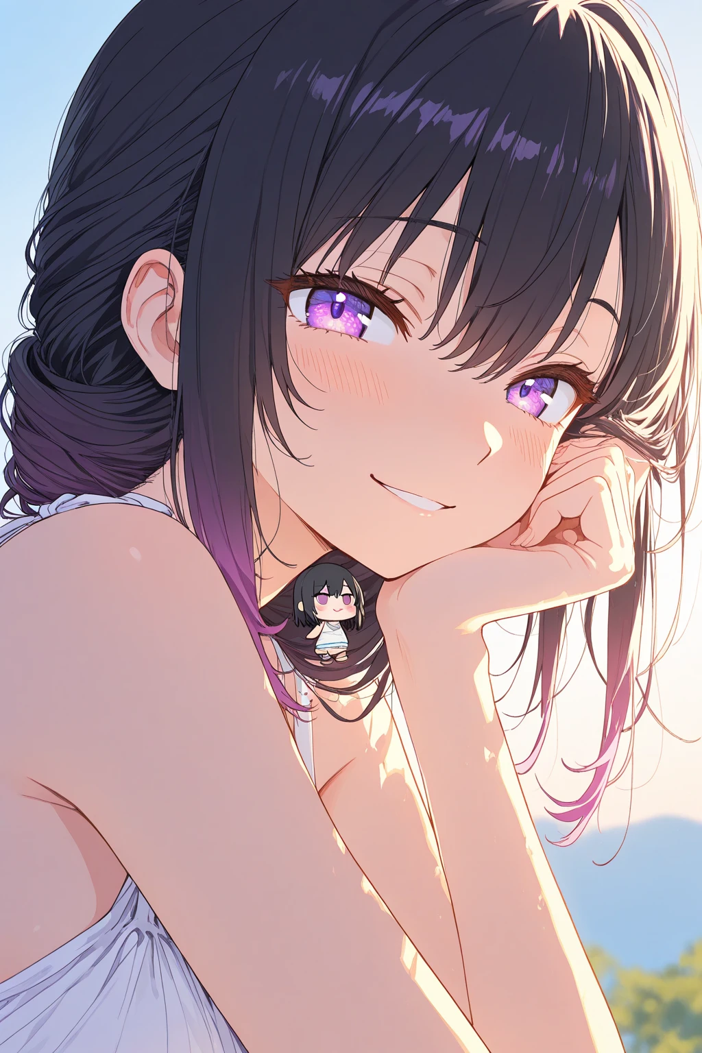 furry girl,ultra detailed fur,park,white dress,moonlight,all face blush,grin,eye close,looking at viewer