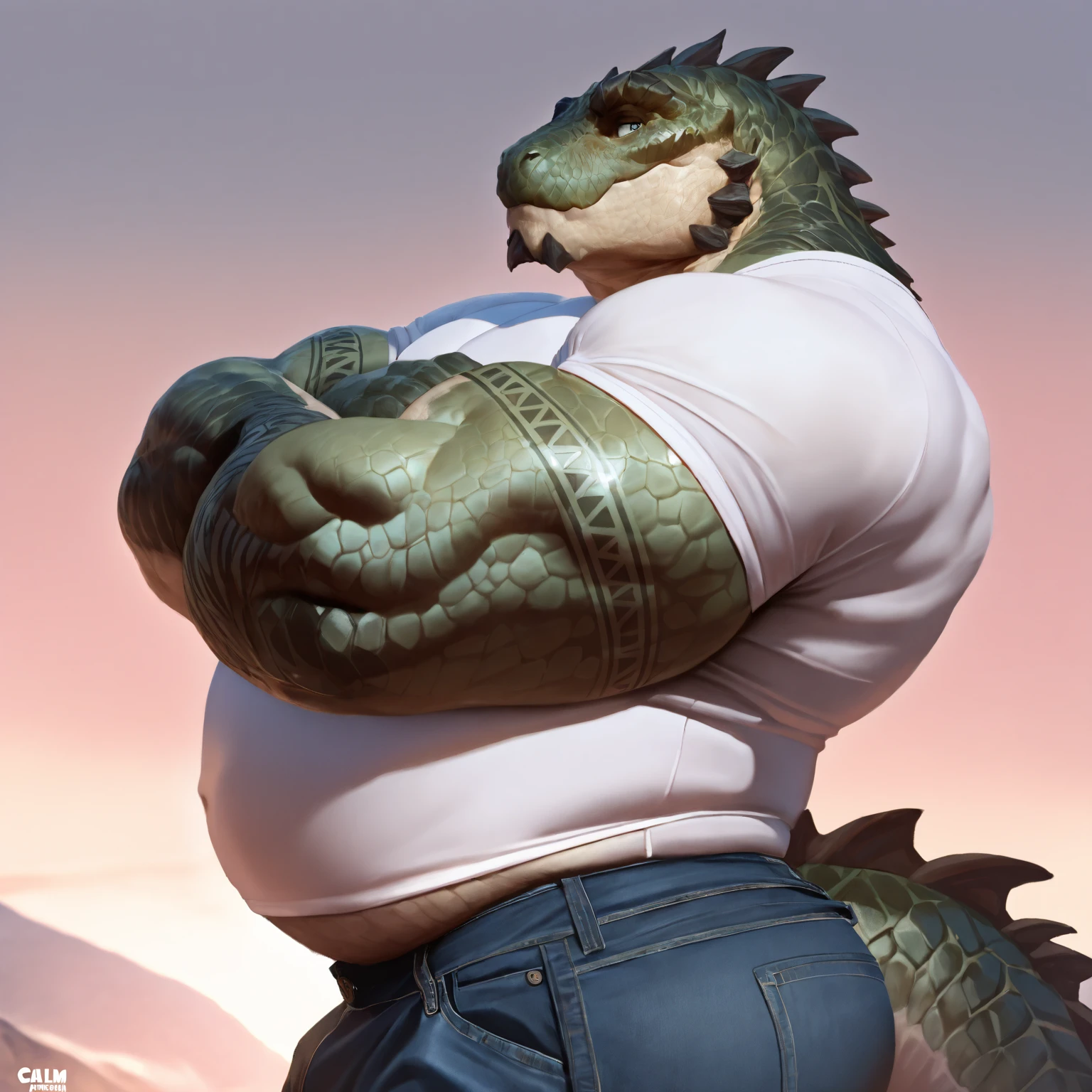 Very Obese Red Dragon、Very small head、Reddish-brown crocodile-like scales、Composition looking up from diagonally below、White Breath、Sweat all over the body、Very short legs、Lying down pose、Sharp toenails、Face facing up、Angry dragon face、Bloodshot red eyes、Abnormally obese arms、Abnormally obese abdomen、A fat underbelly that spreads to the ground、Abnormally obese abdomen、Very obese face、Abnormally fatty neck、A belly as swollen as a mountain、Fat poop coming out of my ass、Mountains of feces、Very large amounts of hard stool、Dragon buried in poop、Wide open mouth expression、A body that fills the screen、Concrete Background、In a very small room、Dry Mud