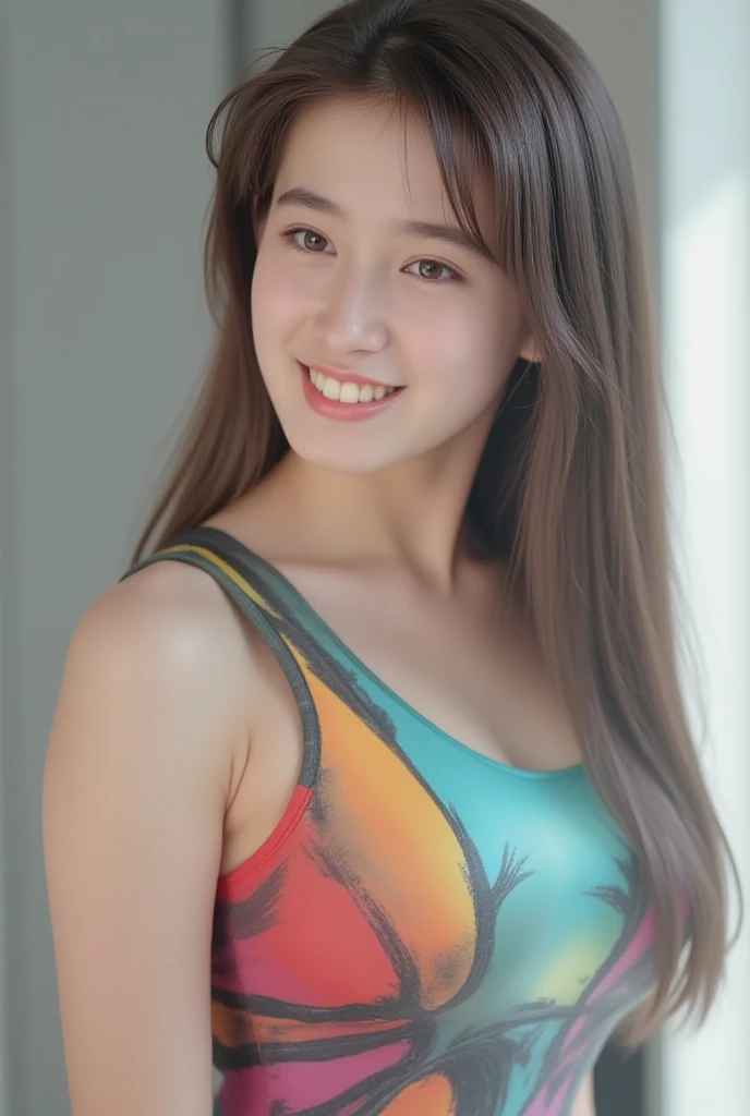 (in 8K、top-quality、masterpiece:1.2)、One woman、(Smiling smile:1.1)、beautidful eyes、Valley、The upper part of the body、length hair、Like a boy、Longhaire、Yellow view、