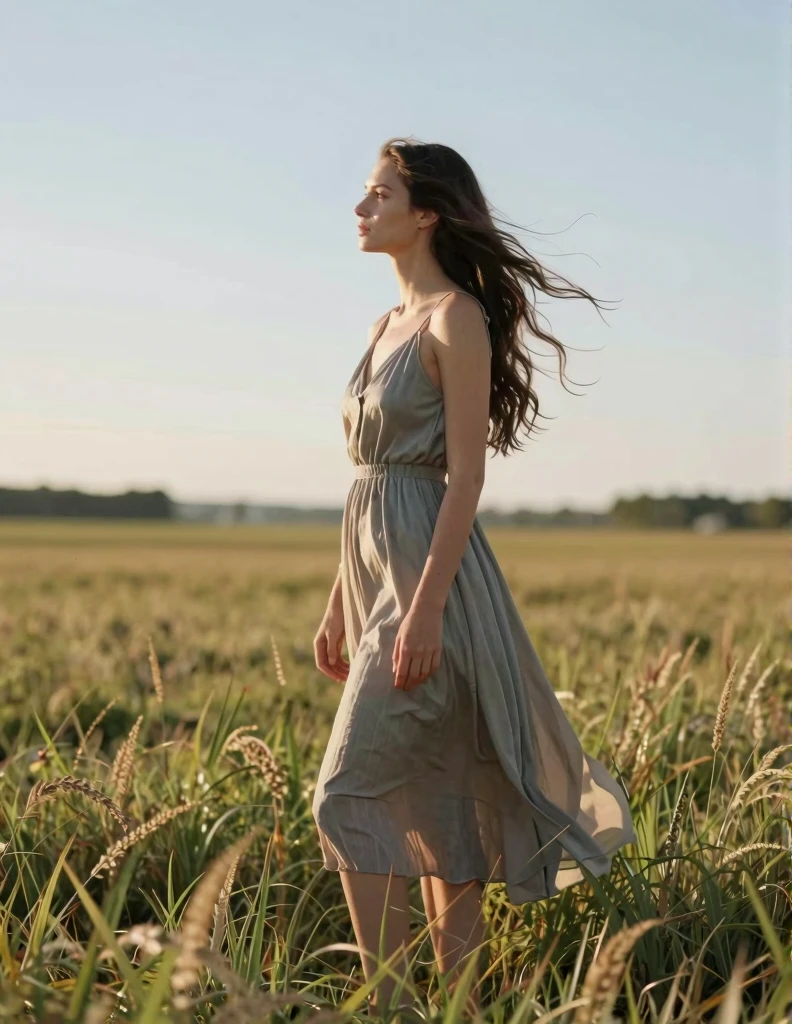 realistic body shot photo of sad dutch big long hair woman dancing in front of camera wearing long summer dress, meadow, glamour photoshoot, perfect , Perfect eyes. Perfect hands with 5 fingers on each hand. fit girl, looking into the camera, strong hip:1.2, wide hip:1.3, 36 yo woman. (Eye makeup:1.1), (highly detailed skin:1.1), RAW, analog style, sharp focus, 8k UHD, DSLR, high quality, Fujifilm XT3, grain, award winning, masterpiece.