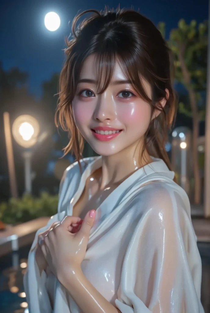 Highest quality, Realistic, 1peopleの女の子, woman,(Skin Dentition),Mid-chest, (bright), (Professional Lighting, Bokeh), (street), people々, crowd, Braided bangs, nice, bloom, Floating Hair, (Dynamic pose:0.6) , Soft lighting, ,((( She is being made to )))