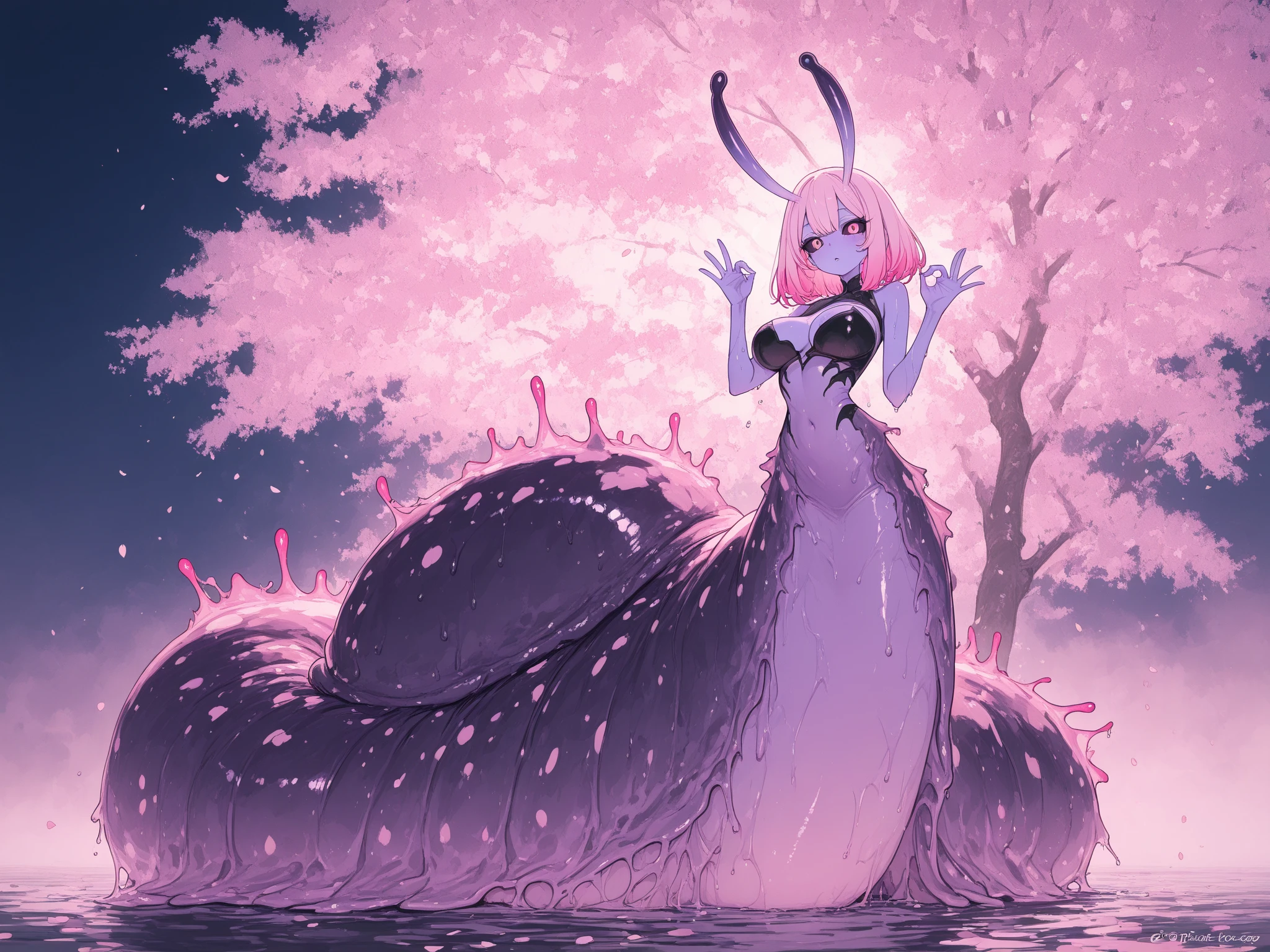 ((best quality)), ((highly detailed)), absurdres, (detailed eyes),((1girl,20 years old,solo,mature female,tall)),long hair,pink hair,(((white shirt,black standart tie,black skirt))),dynamic pose, cowboy shot, (((pink scylla))), (((pink octopus girl))), standing, (pink tentacles:1.33), (suction cups:1.33), (fused:1.33), ((pink tentacle legs)), squidlegs, ((underwater,sea, aurora,night)), serious,graceful,best hands