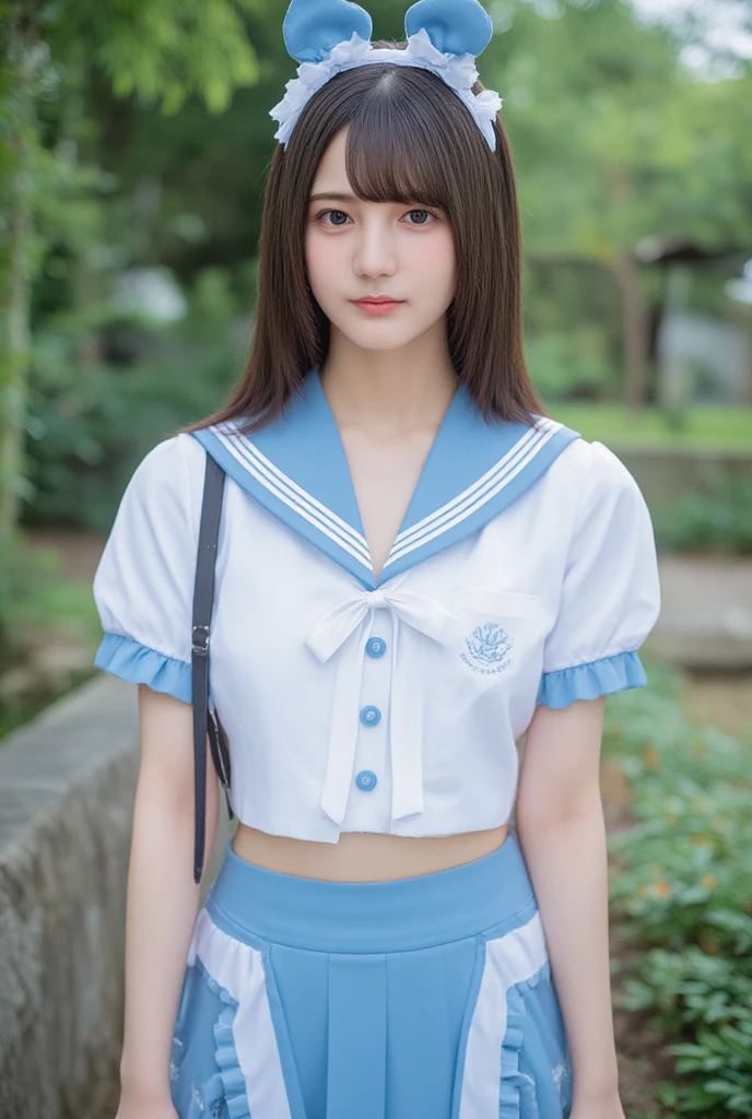 ((((((17 years old))))))、((Aya Ueto : 0.8))、(((A charming face)))、(((Young face)))、(((beautiful girl)))、(((A beautiful woman)))、Beautiful woman、Cute woman、((Innocent face))、((Smile))、((Ultra-detailed face))、((Detailed lips))、((Detailed eyes))、((double eyelid))、(((Beautiful Face)))、(((Beautiful, well-shaped eyes)))、(((Beautiful, well-shaped lips)))、Very Short Hair、ponytail、Pixie cut、BREAK、BREAK、(((Wearing a sailor uniform)))、BREAK、8 heads、(((slender)))、(((Slim body)))、(((Thin body)))、(((Slim woman)))、(Flat Chest:1.5)、BREAK、Photographic quality、Natural light、(フォトRealistic:1.4)、(Highest quality:1.2)、(Ultra-high resolution:1.2)、8K、RAW Photos、Realistic、High Detail、Film Grain、Detail Skin、Symmetrical、Delicate skin、Real human skin、pores、Super detailed、Detailed、(masterpiece : 1.2)、Thin face、Sharp Face、Small Face、Small face、Narrow shoulders、Small shoulders、Small shoulders幅、Slim shoulders、Narrow shoulders幅、Beautiful Japanese Woman、Beautiful Korean Woman、Slim womanモデル、Young Gravure Idol、Realistic young gravure idol、Young Sensual Gravure Idol、Young Pretty Gravure Idol、Japanese Model、Young Gravure Idol、((From the knee up)) 、(arms behind back:1.3)