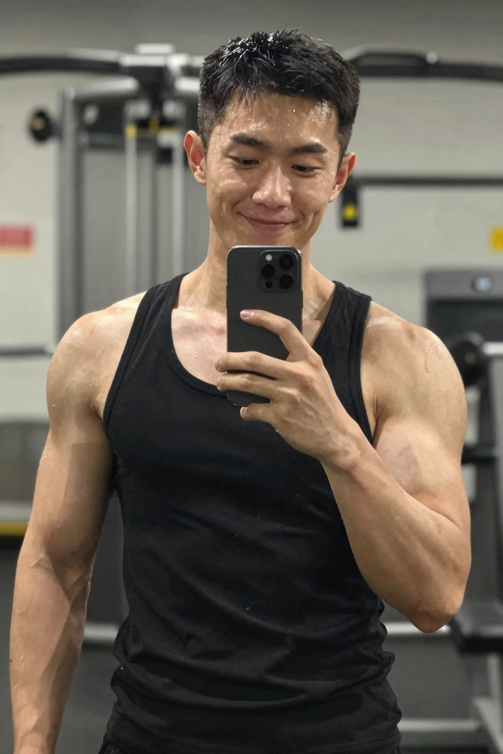 Japanese men、13 years old、Underdeveloped muscles and smooth skin Grey thin boxer briefs、The whole body is visible、Posing in the living room、A cheerful smile、Undercut black hair with pink crown