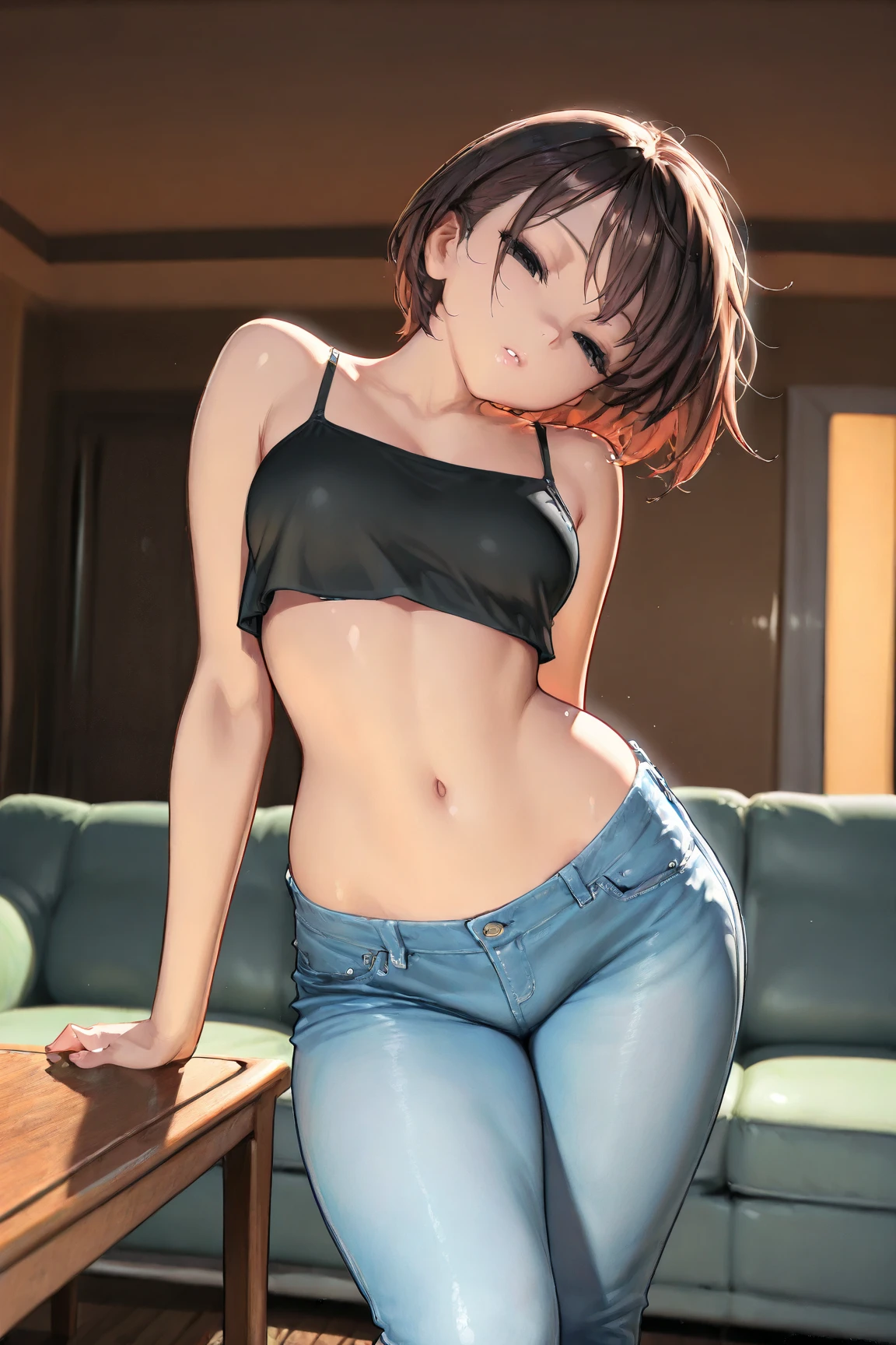 girl, detailed eyes, sweat, steam, medium , , shy, 