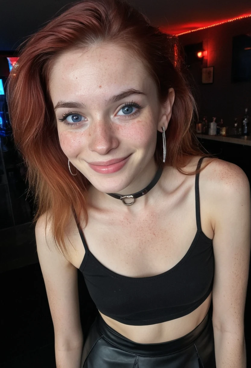 ultrarealistic high quality full body photo of a beautiful slim european 18-year-old woman with cute hyperdetailed shy face and dyed red bob cut hair and shy smile , realistic round hazel eyes, natural lips, dark eye makeup with eyeliner, wearing dora the explorer cosplay outfit, hourglass body, outdoor photography, tanned,