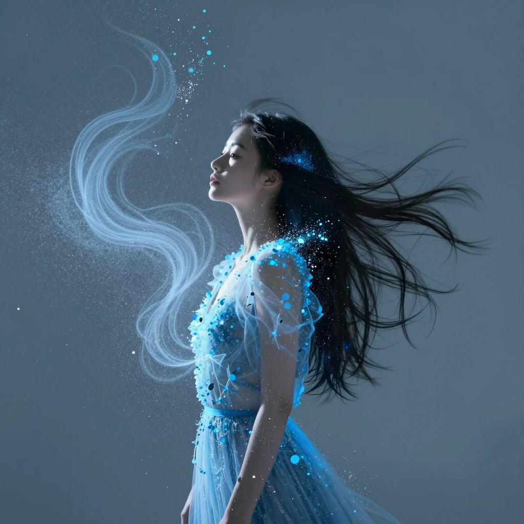 Translucent woman running