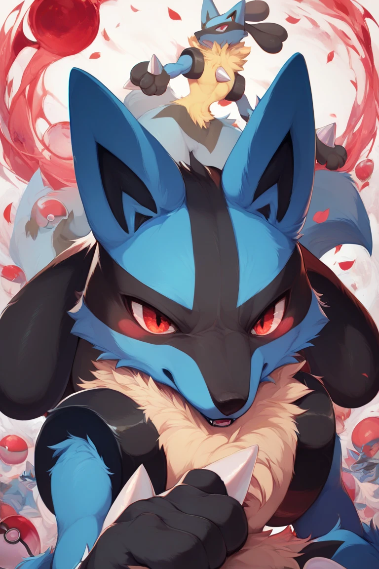 Highest quality, Highest quality, (Very beautiful face and eyes), (, kemono, ), , ポケットモンスター, ( Lucario' Features), ベッド, Detailed fur expression, , by 2 person, , whole body, Open your mouth, Cowgirl, A different view of the inside of the ,  dripping from the , Humans and Lucario, , Humans are depicted only in their lower bodies, human perspective, Zoom in on the joint, masterpiece, best quality