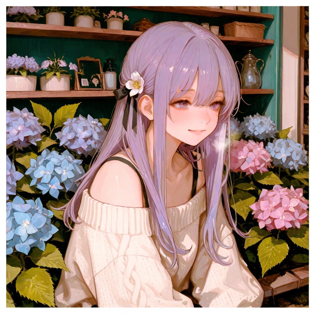 (Cute a girl:1.5), (masterpiece:1.3), anime visual, (s a girl,pale purple hair,wavy two braids,blunt bangs hair,green and black eyes,(a girl is wearing 
A white off-the-shoulder T-shirt and a pink high-leg leotard:1.3 ), (Lovey-dovey:1.5), (tilt head:1.3), extremely delicate face, realistic lighting and shading, (an extremely delicate and beautiful art:1.3), elegant, ,(one girl with closs hair pin,pale purple hair,wavy two braids,blunt bangs hair,green and black eyes.pink lips:1.4), small breast,slim,a girl closed her eyes and opens her mouth and smiles happily,Slender,morning lit,