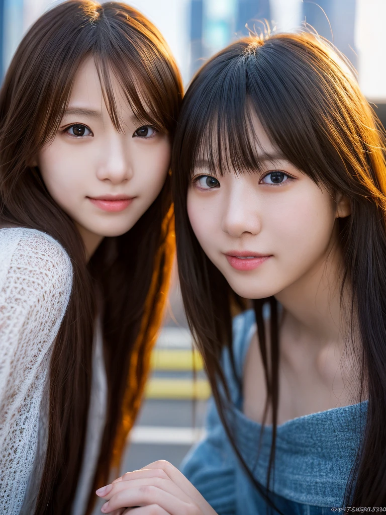 Highest quality、Realistic、Japanese、Women、zoom、cute、Ocean、Grey Eyes、Long Hair、Chestnut Hair、Back to all、the forehead is protruding、Light blue dress、Looking down、Big smile、Bust Shot、thin、Small breasts