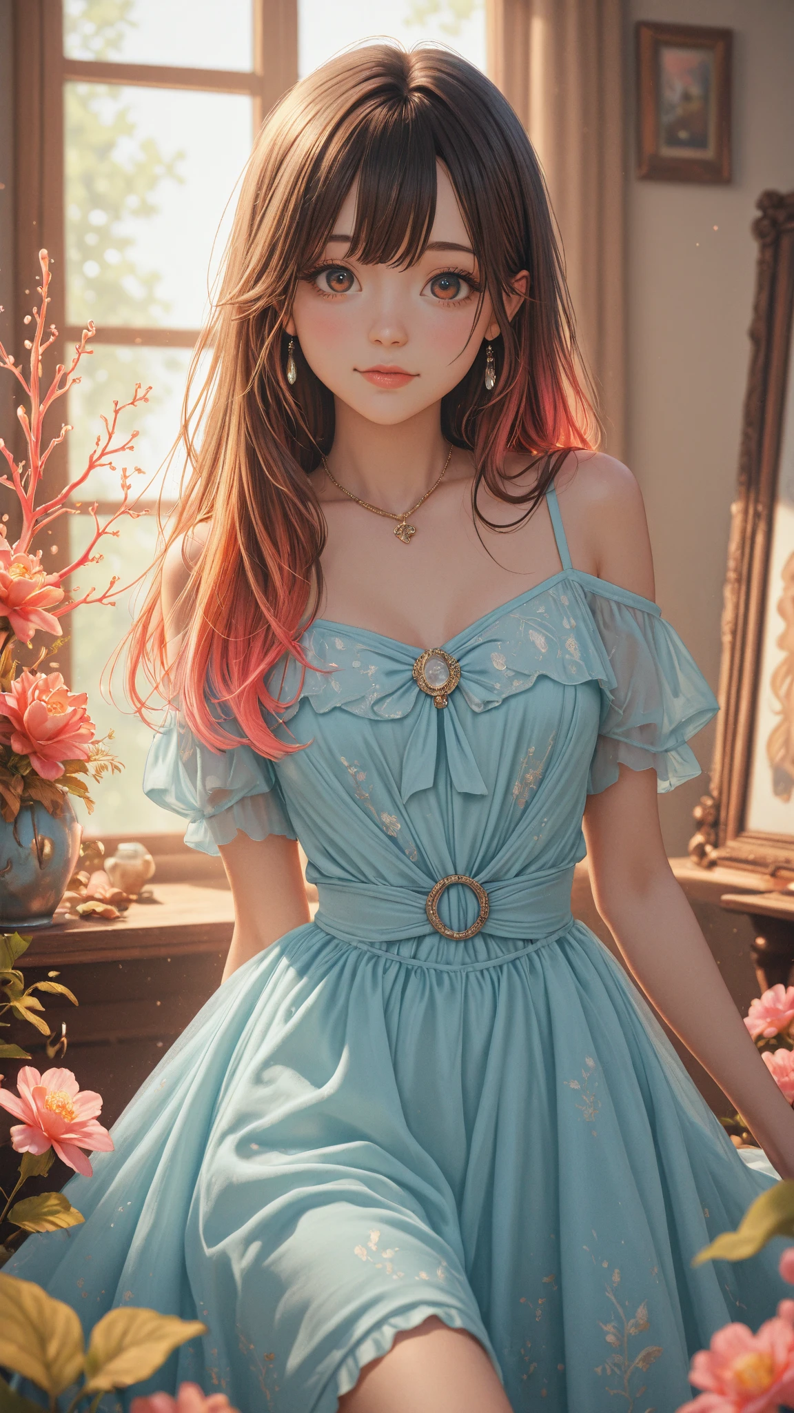 A woman in a blue dress posing for a picture - SeaArt AI