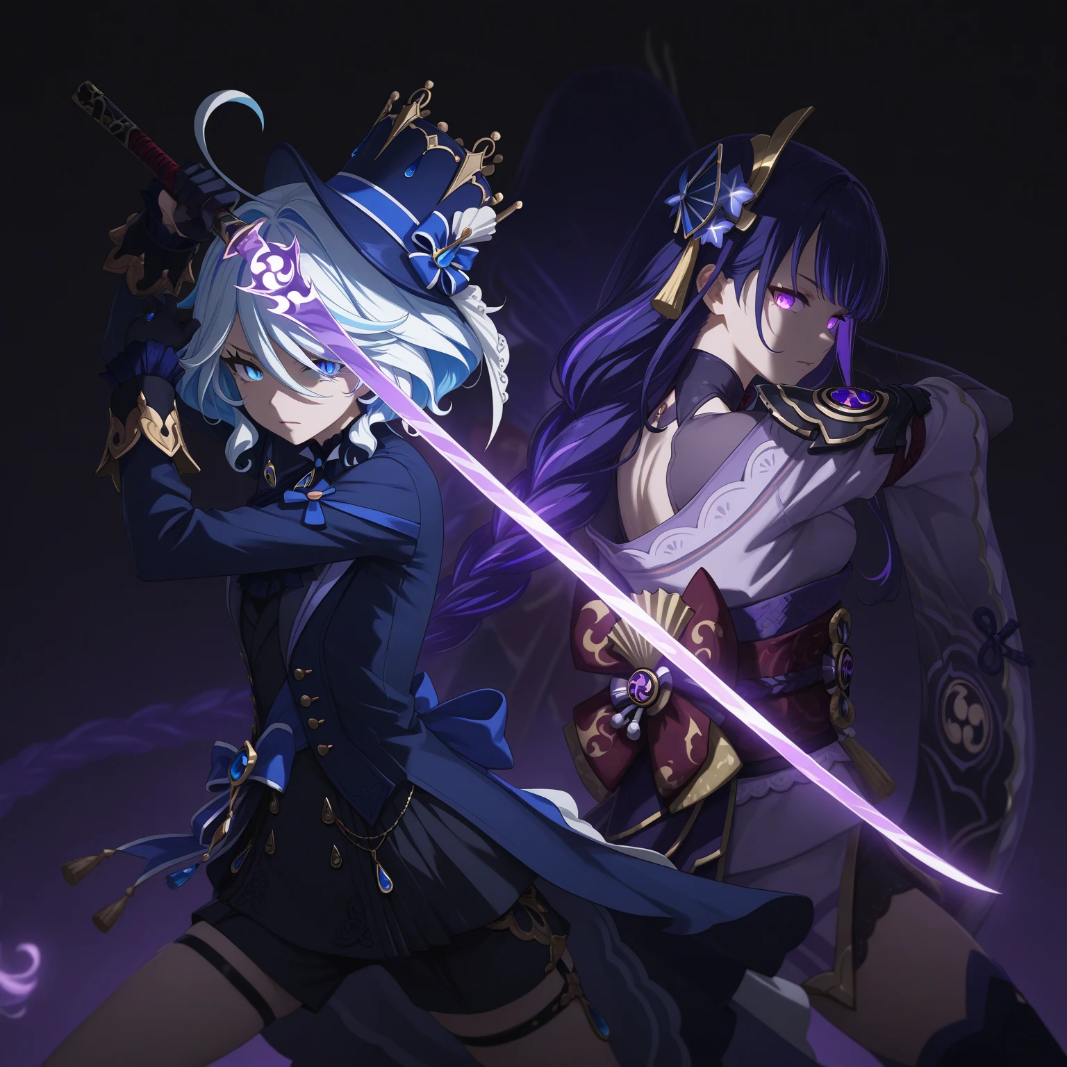 swordsman,1 girl,animal,animal print,belt,belt Buckle up,silver hair,blue Butterfly,Buckle up,loopholes,Butterfly,Butterfly hair accessories,Butterfly on hand,Butterfly print,forehead,glowing Butterfly,gradient hair,hair accessories,Haori,Keep,Keep sword,Keep arms,japanese clothes,Samurai sword,Section Chief Ren,long hair,long sleeve,petal,alone,sword,arms,white belt,white Butterfly,wide sleeves,yellow Butterfly,Keep sword with both hands,sword focus, kitsune mask