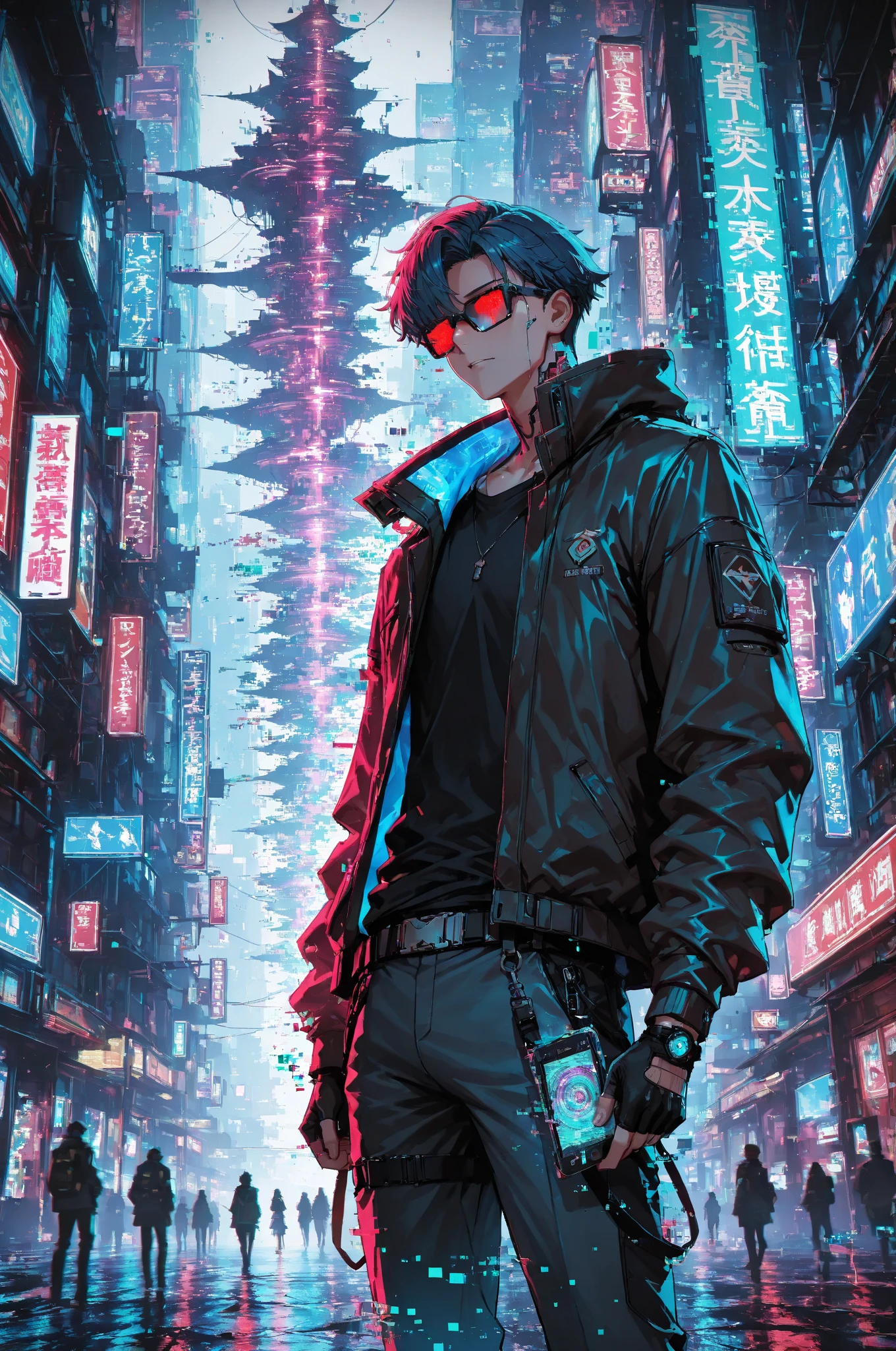 bounty hunter man,(((1man))),((man)),

(((1male,man,handsome man,male,male gender,male focus))),

((medium black hair,disheveled hair,blue hair,black hair,two-tone hair)),(((lustrous skin:1.5,tanned skin,bright skin: 1.5,skin tanned,shiny skin,very shiny skin,shiny body,illuminated skin))),((detailed eyes,perfect eyes,rainbow glows ultra-detailed orange brown eyes:1.1,gradient eyes:1,finely detailed beautiful eyes:1,symmetrical eyes:1,big highlight on eyes:1.2)),man chest,handsome face,((muscular,hairy body,muscular man)),((hand consists of a short thumb and four fingers,a hand with only five fingers,(detailed face))),

alluring look,,

bounty hunter pants,((bulge in pants)),((bounty hunter outfit)),(wearing a bounty hunter outfit:1.3,bounty hunter clothes),((wet clothes,detailed outfit,detailed clothes)),

(dynamic pose:1.0),solo focus,((evil smile,evil look)),(centered,scale to fit dimensions,Rule of thirds),

((((cyberpunk city by the ocean,neon signs,puddles)))),stormy sky,threatening sky,dark clouds,((synthwave background theme,detailed background : 1.25)),((((night,nice lighting decorations,detailed architecture)))),

(best quality,high resolution,sharp focus,ultra detailed,extremely detailed,extremely high quality artwork,(realistic,photorealistic:1.37),8k_wallpaper,(extremely detailed CG 8k),(very fine 8K CG),((hyper super ultra detailed perfect piece)),flawless,(((masterpiece))),illustration,vibrant colors,(intricate),High contrast,Selective lighting,Double exposure,HDR (High Dynamic Range),Post-processing,Background blur,colors,(intricate),High contrast,Selective lighting,Double exposure,HDR (High Dynamic Range),Post-processing,Background blur,