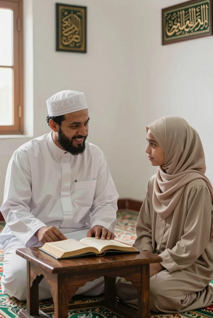 Let us imagine the United Provinces of Central America as a male human figure that represents the unity and diversity of this region.. Here is a detailed description of its appearance:

General Appearance Hair: long, smooth and black, falling to the middle of his back. Their hair reflects the natural wealth of the region, bright and well maintained.
eyes: One of his eyes is emerald green., symbolizing hope and the exuberant nature of the region. The other eye is golden yellow, representing wealth and the sun that illuminates the earth.
Accessories
Diadema: She wears a diadem made of acacia leaves on her head, that symbolize the connection with the earth and nature. The leaves are intertwined with small gold details, representing the cultural and natural wealth of Central America.
Clothing Suit: Wear a traditional costume inspired by the typical costumes of Guatemala.
shirt: A white cotton shirt with colorful embroidery on the collar and sleeves, reflecting the vibrant colors and intricate patterns of Guatemalan fabrics.
pants: pants de tela robusta en un tono neutro, maybe beige or light brown, with hand-embroidered details on the sides.
belt: A traditional woven belt with geometric patterns in bright colors, tight around your waist.
vest: A hand embroidered vest, adorned with symbols and patterns that represent the history and culture of the different provinces that made up the union.
Additional Footwear Details: Wear leather sandals, practical and comfortable for the region's diverse terrain.
Accessories: He carries a small backpack of embroidered fabric, where he keeps symbolic objects from each of the provinces: a small flag, a miniature of a volcano, a representation of a mayan ruin, etc.
Postura y Expression
Postura: His posture is upright and proud, reflecting the dignity and pride of the United Provinces of Central America.
Expression: His face reflects s, hijab big 