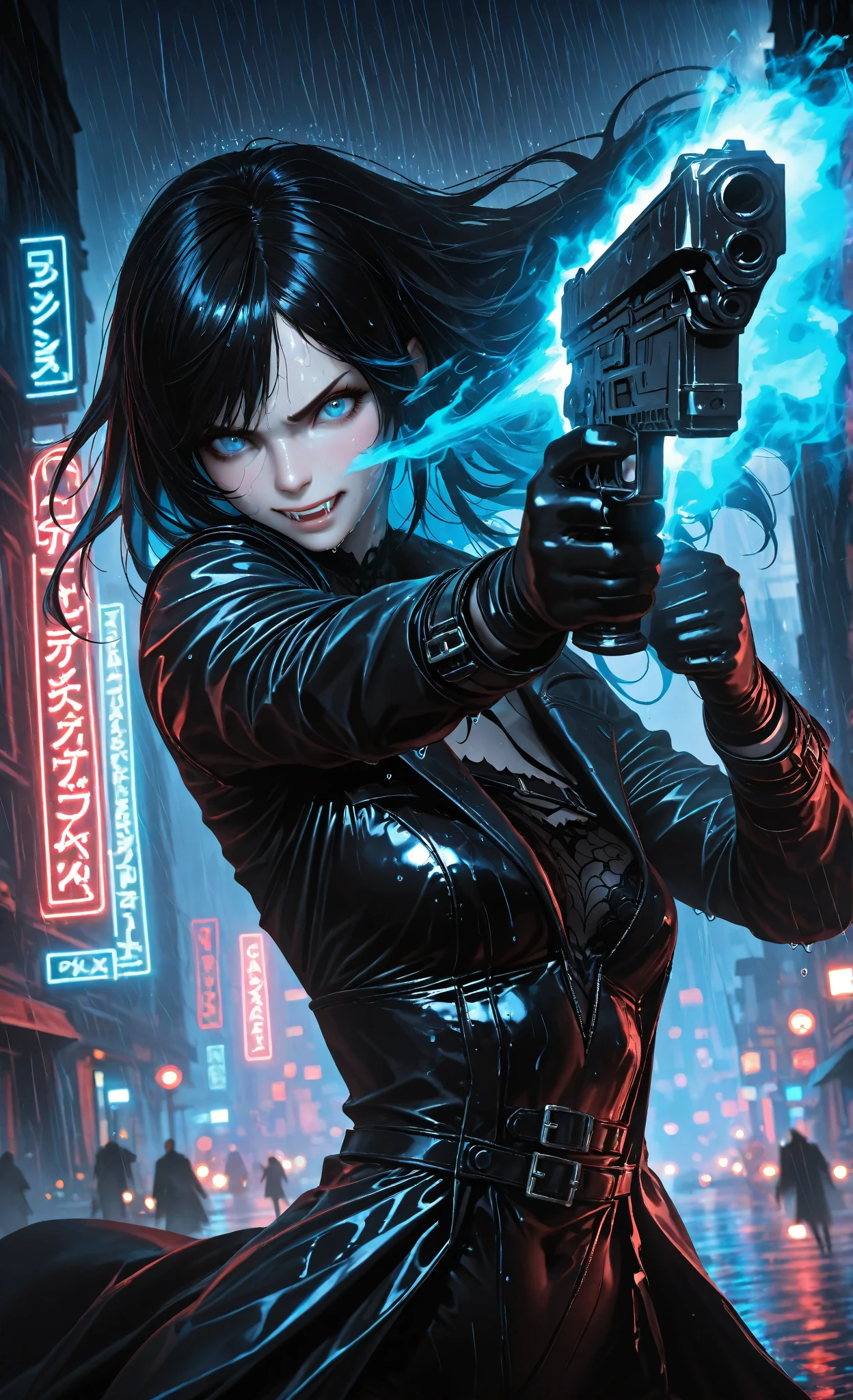 "(masterpiece:1.5), (realistic:1.5), solo, 1 woman, she is Ella Balinska as a super huntress in an apocalyptic zombie world, zombiepunk, leather jacket, fingerless gloves, perfect hands, strong:1,3, boots, expansive landscape, devastated city, dark theme:1,2
