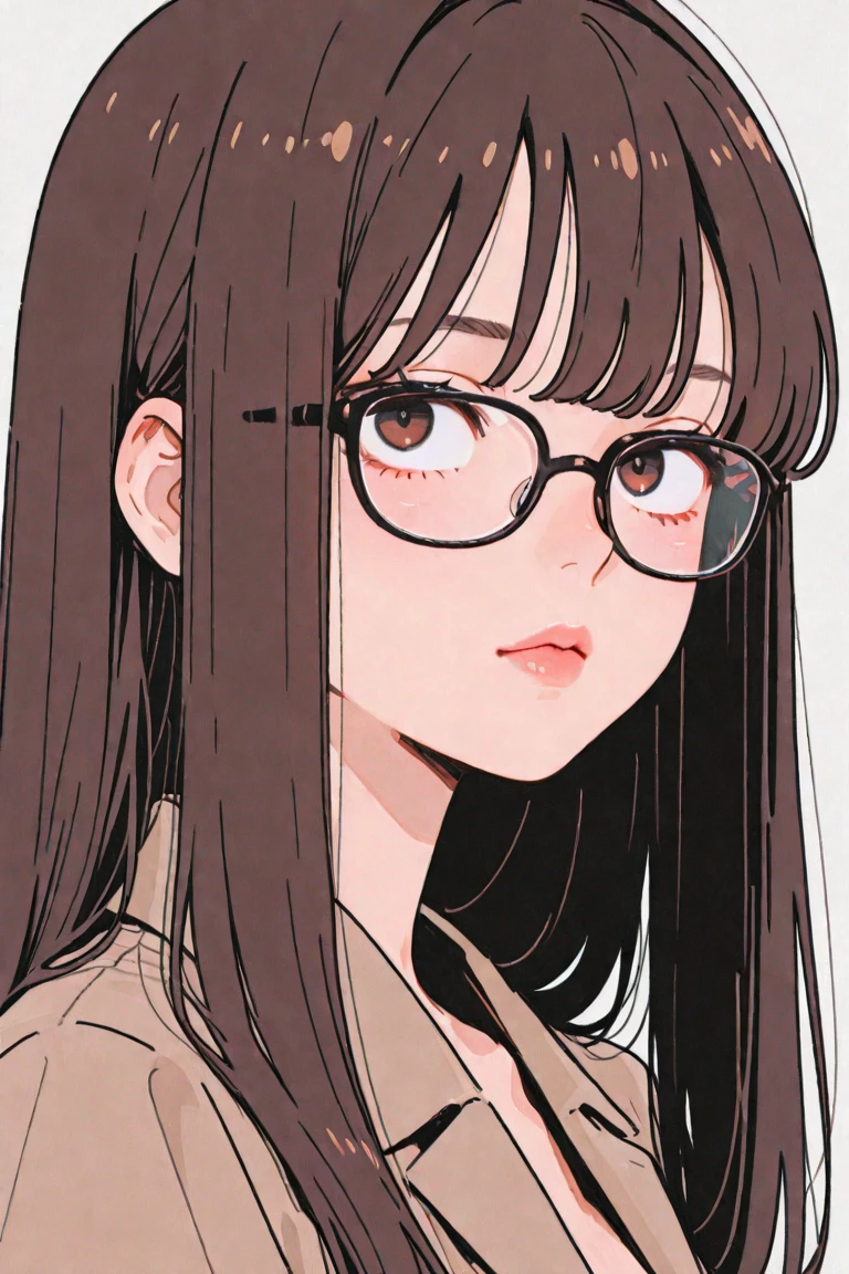 ultra-detailed:1.3, ultra delicate and detailed face:1.3, (absurdres, texture, masterpiece), watercolor, full body, soft warm color, ennui morning, pixiv contest winner, by Posuka Demizu, dynamic manga-style illustration of slender girl with glasses is putting earrings on her ear in front of mirror, looking away, moist eyes, moist lips, head tilt, ?,
