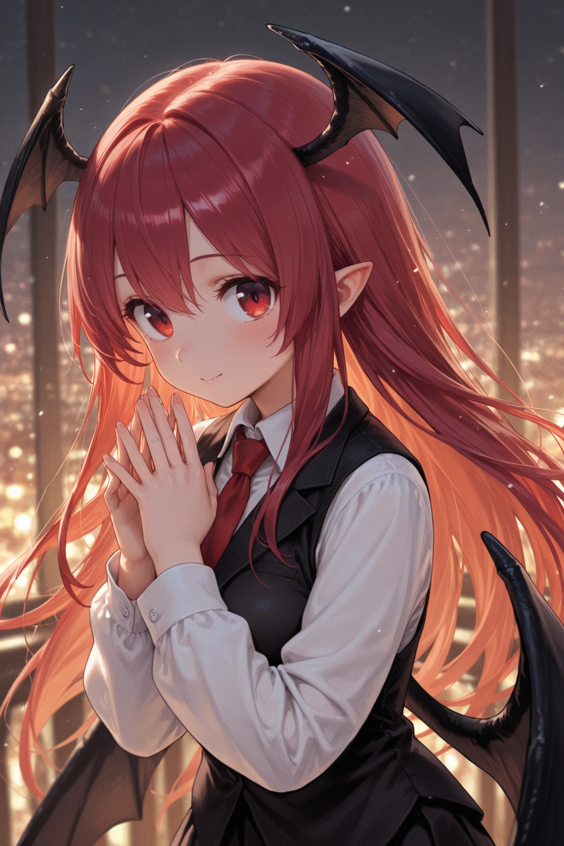 absurderes, hight resolution, (Anime style:1.1),
((masutepiece)), ((Best Quality)), (Ultra-detailed), ((Extremely detailed)), (Beautiful), 
((Kawaii Girl)), (Lori:1.7), 独奏, Beautiful face, Low Angle Full Body Shot、(12year old:1.4)
(Red eyes glowing suspiciously:1.4), (Beautiful detailed eyes:1.5), shiny very short pale blonde hair,、Floating hair,Slender girl, (medium breasts:1.4)、Grave、There are many graves lined up、(Red Full Moon Shines:1.4)、(vampire girl:1.5)、Wearing a black cloak blown by the wind、Smiling suspiciously、A lot of bats are flying in the distance、spreading arms widely、Full Moon Eye、laughing loud、(See more:1.4)、Skirt lifts in the wind、(Bold clothes with black exposure with open chest:1.8)