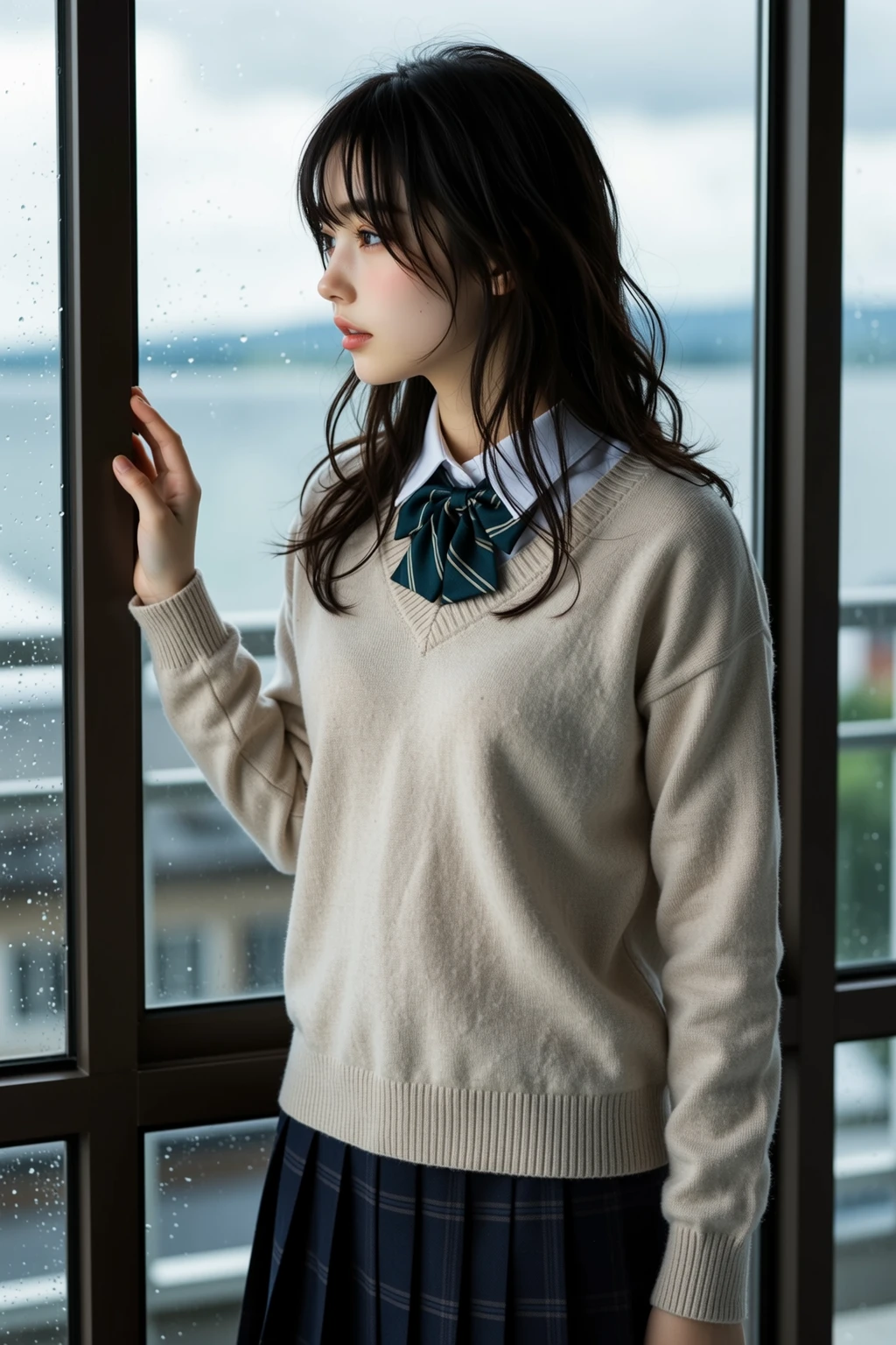 ((((jumpping)Look away and peek　​masterpiece, ((Luminous Eyes)), top-quality, detailed  pattern, ultra-detailliert, (extremely delicate and beautiful work), ((masuter piece)), (Best Quality),(Having :1.3) ,, () ,(((Wearing school uniform and cute coat ))),short wavy hair,lying down on the bed 、,focus on her thighs, Front of view,in girlish cute interior room,many cute goods on the bed,((( Being held down by  hand ))) ,,duffel coat,finger stimulation by man, by man