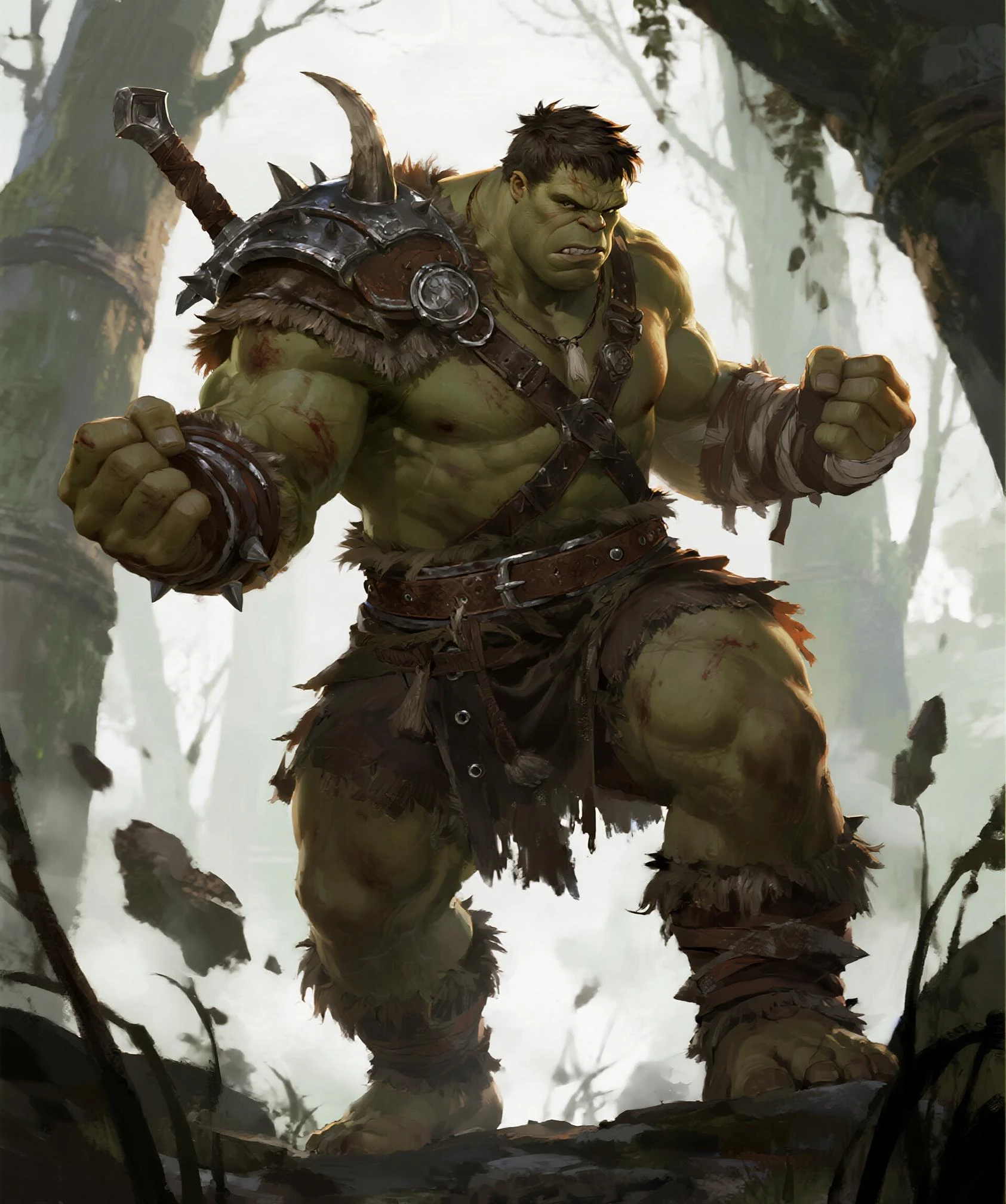 a close up of a cartoon monster with a hammer in his hand, concept art by Ivan Mrkvička, featured on zbrush central, sots art, grog strongjaw, dog - faced muscular goblin, orc, an orc, orc themed, menacing orc, ogre, an ork, orc merged with vines, drak fantasy goblin