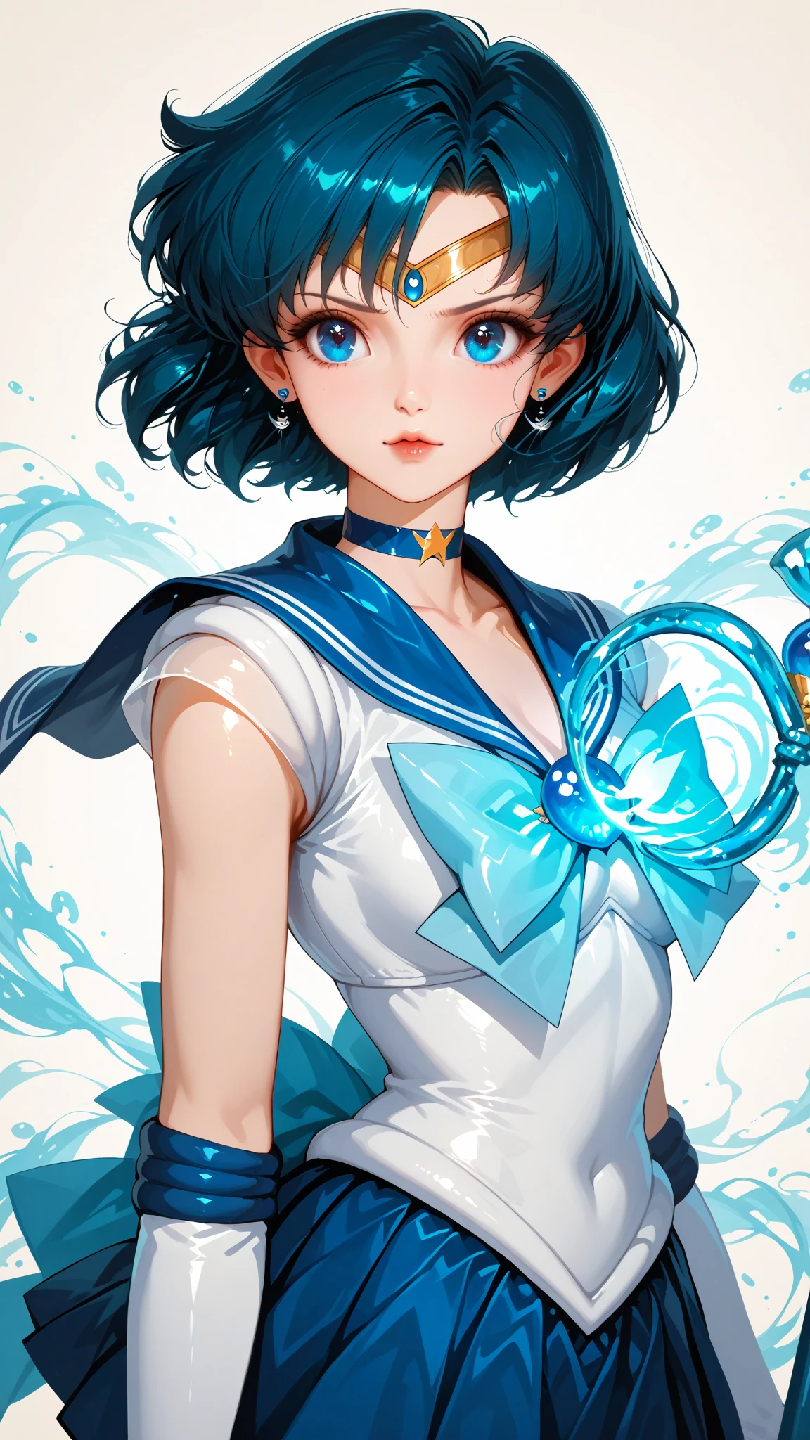 Sailor girl in a white shirt and blue skirt in the water - SeaArt AI