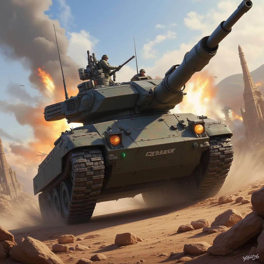 (RAW photo, realistic photo, high quality, masterpiece), caterpillar track, space tank with heavy armoured, moving in space, fast, very fast, shooting laser, cyber, smoke and dust behind 