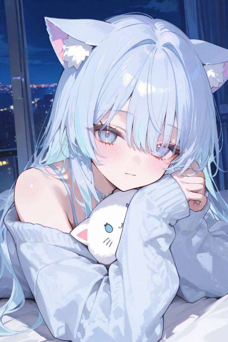 anime nekogirl cute on the side night sky anime style 