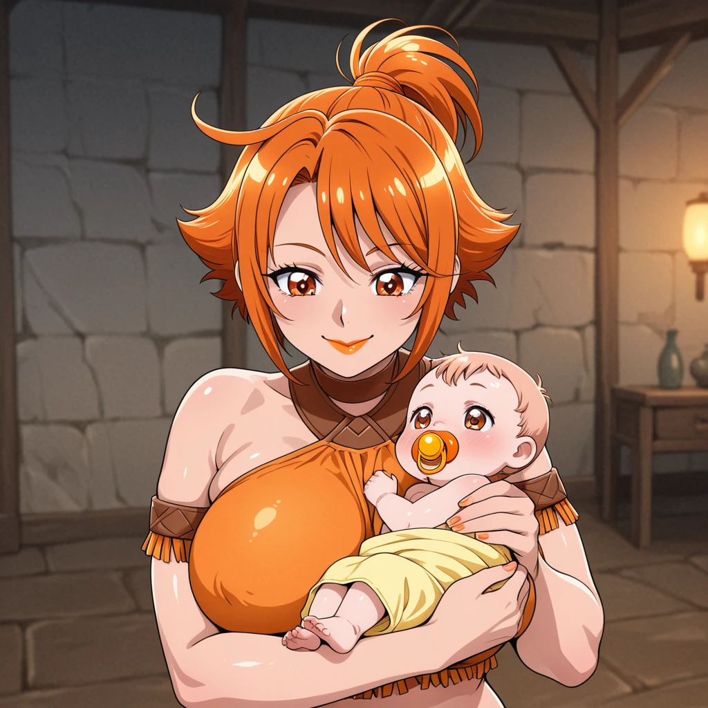 obese 1girl, solo, female, (oshino_shinobu),(blonde) (blonde_hair), (yellow_hair), ((long_hair)), ((bangs)), (yellow_eyes), blush, cute, ibig cheeks, nnocent face, pointy_ears, (blush_stickers), flat_chest, fat arms, fat belly, thick thighs, dress, bow, bracelet, fangs, portrait global illumination, hdri, subsurface scattering, masterpiece, 4k, raytrace, beautiful, obese sharp, smooth skin, bloom, anime sunset, nature, mountains, clouds, grass, flowers, fireflies, lake