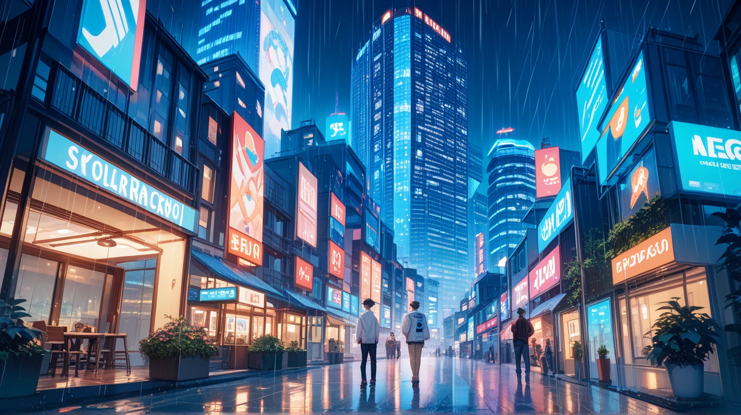 A realistic painting of Tokyo at night, calm and quiet street with city lights, light reflecting off buildings and pavement, minimal traffic, high-rise apartments in the background, atmospheric mood, soft shadows and lighting,