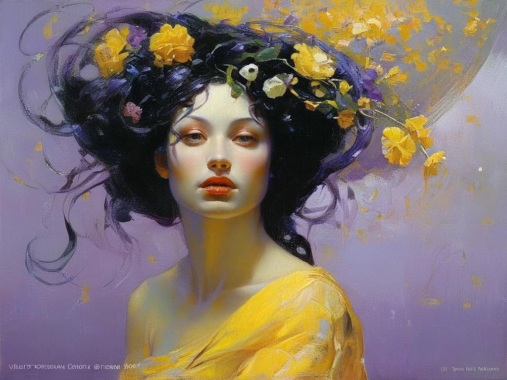 James Gurney, Surrealist art , dream-like, Mysterious, Provocative, symbolic, Complex, detailed,, (Gothic but very beautiful:1.4), (masterpiece, highest quality:1.4) , Nicola Samori Style, A mermaid with lots of flowers blooming from her 、In the water