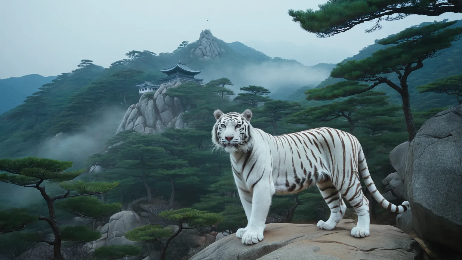 Tigre Realista em Cenário Coreano